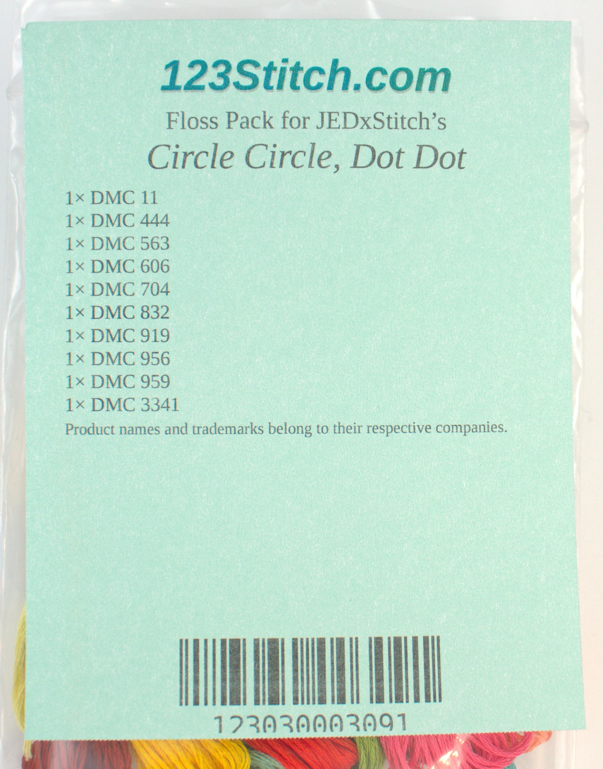 Floss Pack for "Circle Circle, Dot Dot", zoomed in. Select this picture to zoom back out.