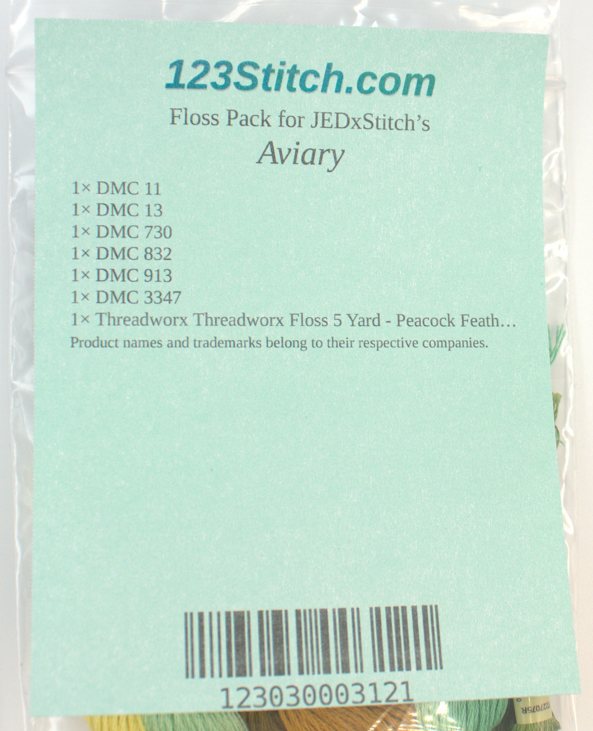 Floss Pack for "Aviary", zoomed in. Select this picture to zoom back out.