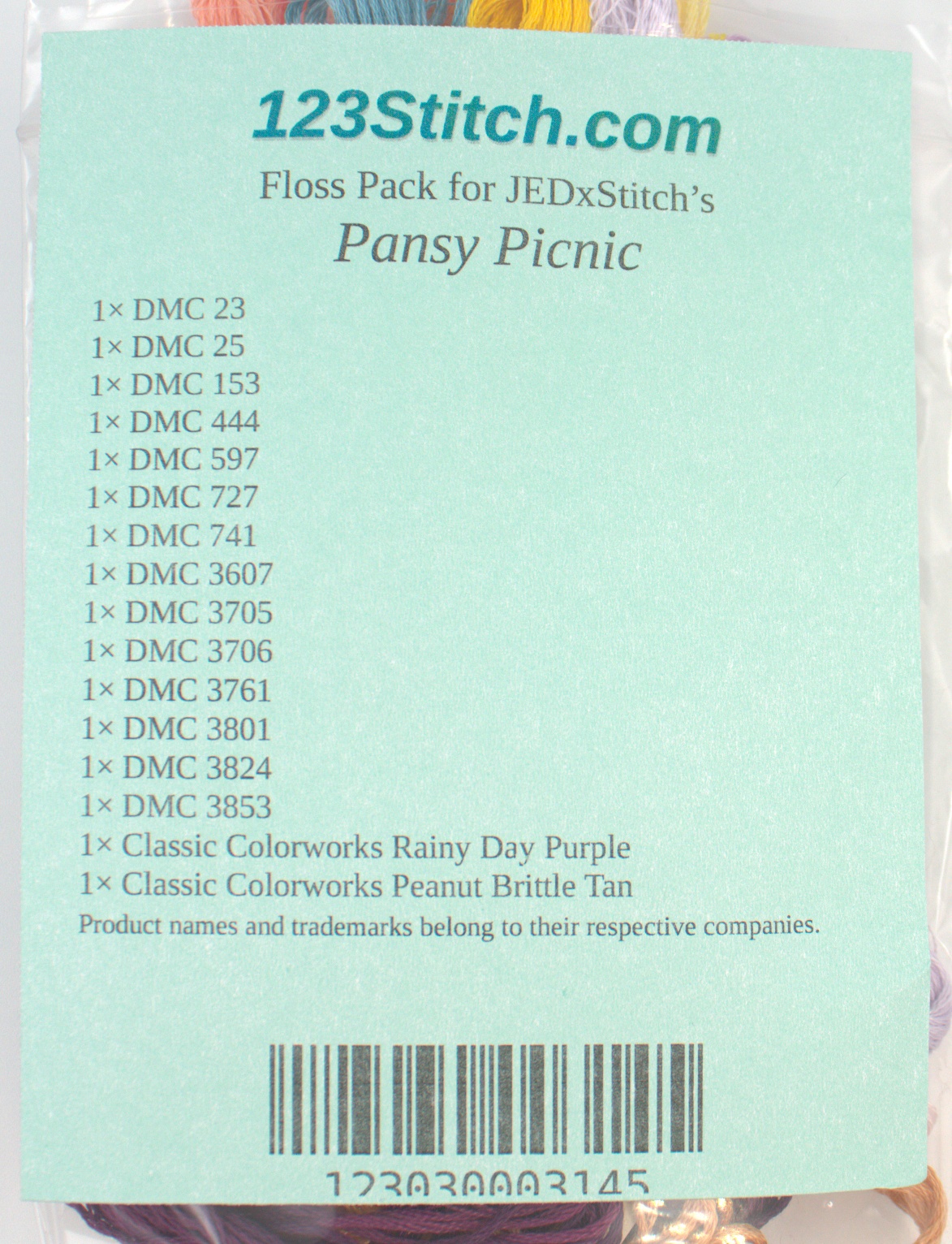 Floss Pack for "Pansy Picnic", zoomed in. Select this picture to zoom back out.