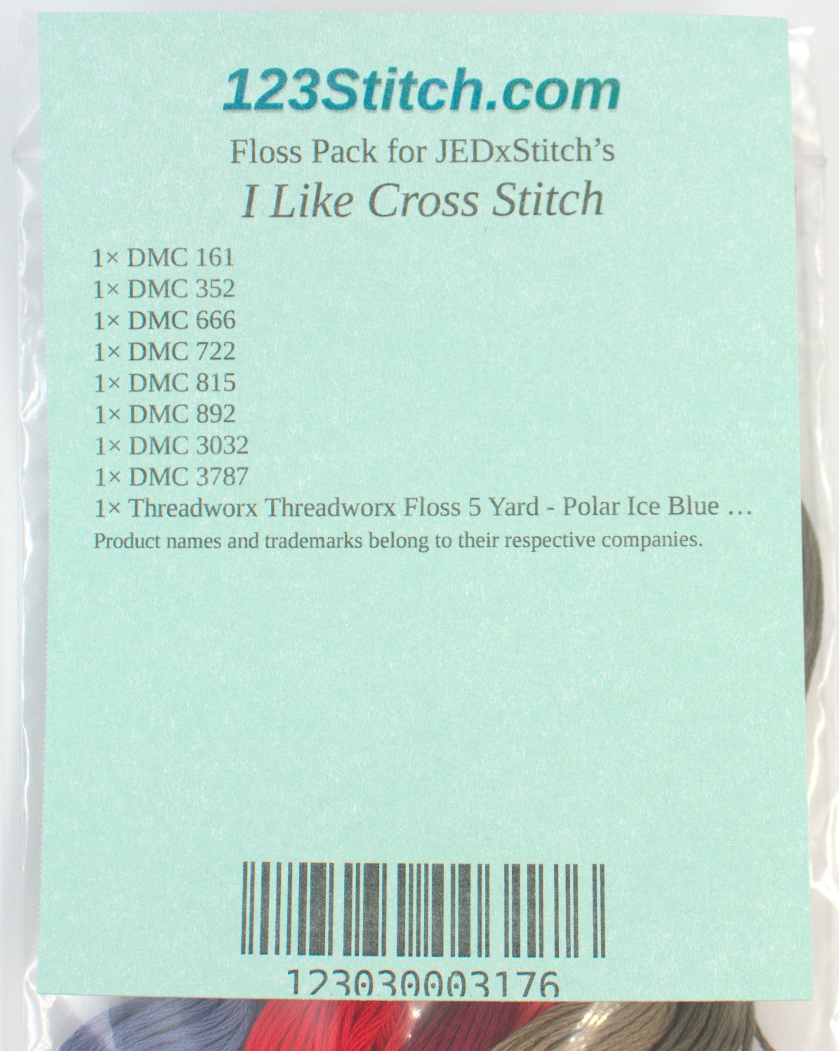 Floss Pack for "I Like Cross Stitch", zoomed in. Select this picture to zoom back out.