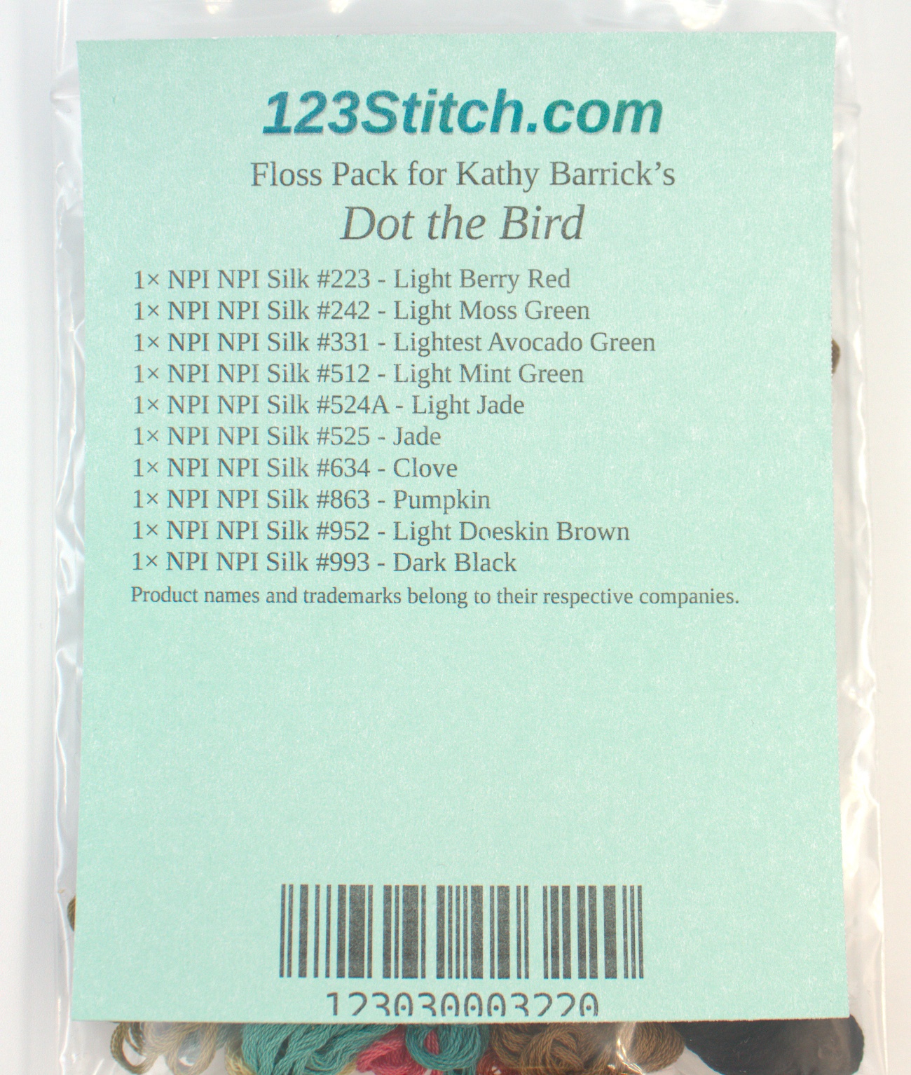 Floss Pack for "Dot the Bird", zoomed in. Select this picture to zoom back out.