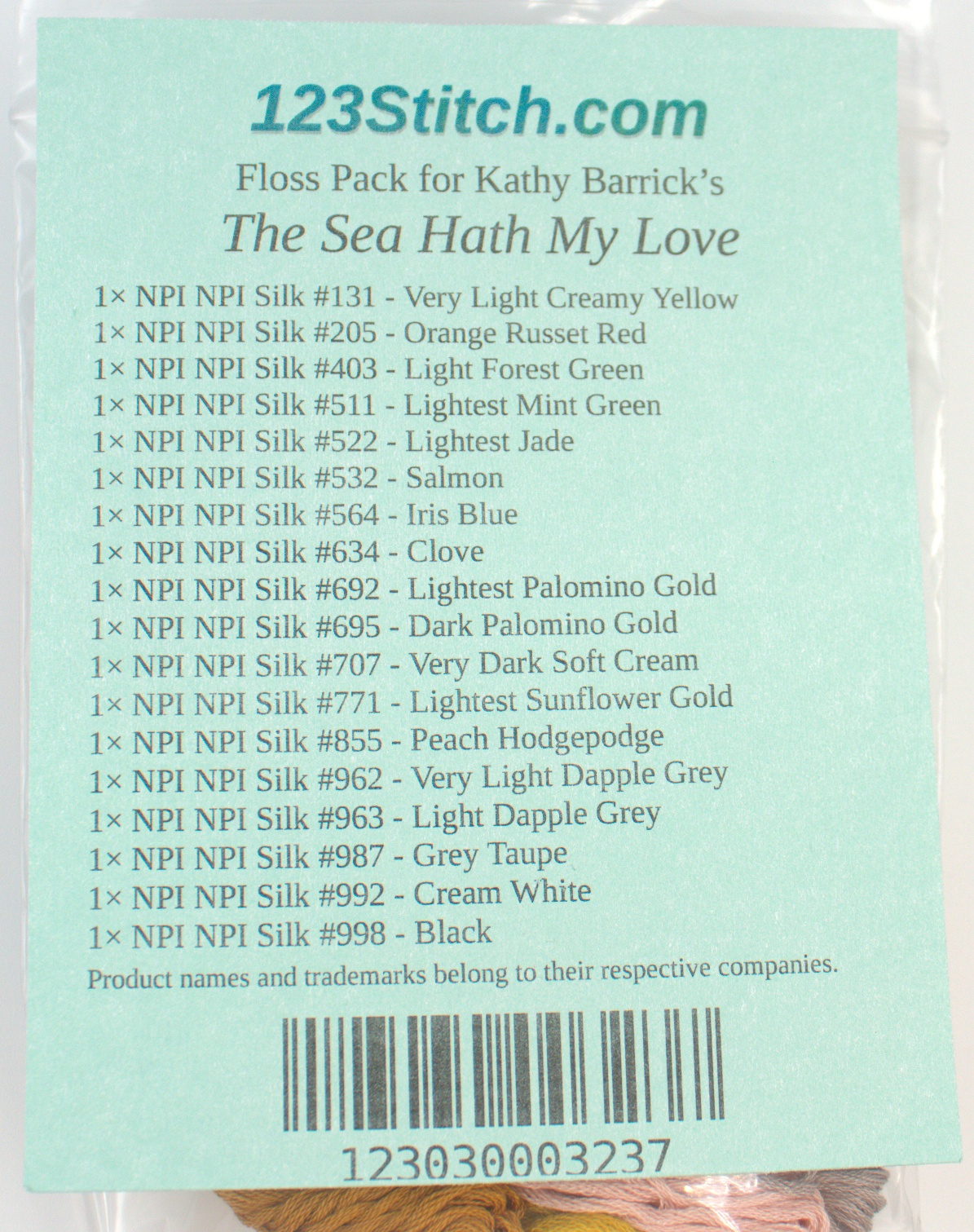 Floss Pack for "The Sea Hath My Love", zoomed in. Select this picture to zoom back out.