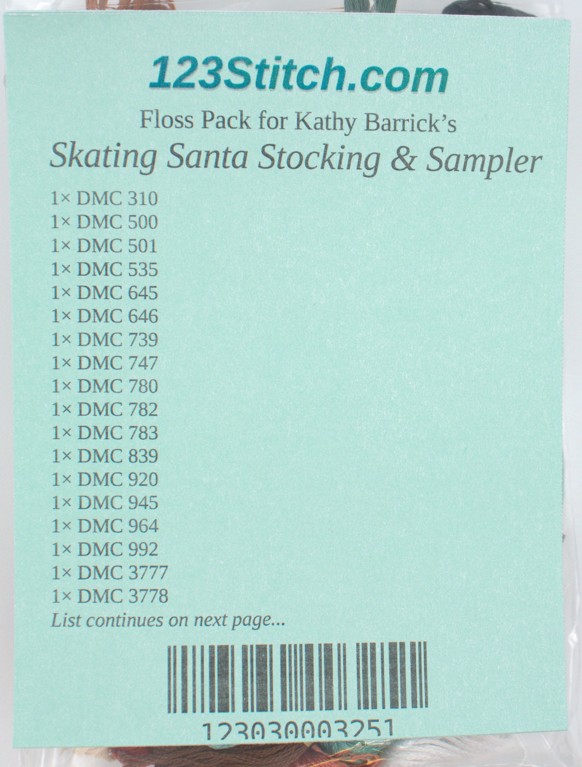 Floss Pack for "Skating Santa Stocking & Sampler", zoomed in. Select this picture to zoom back out.