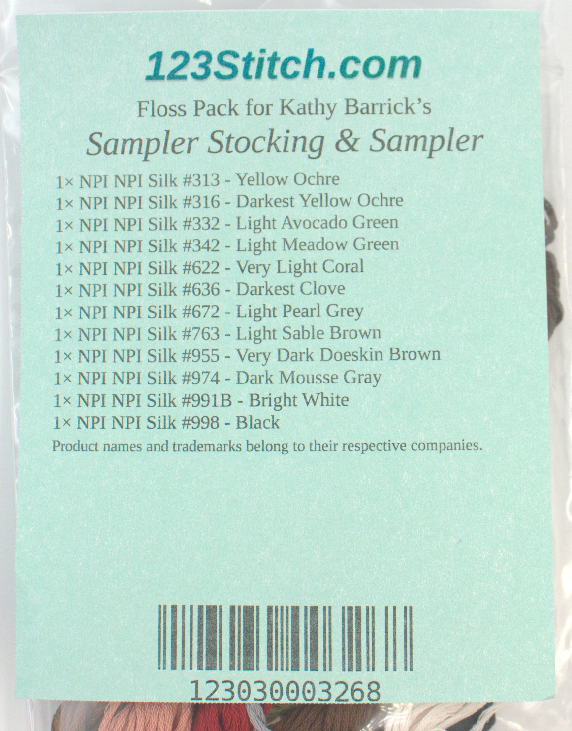 Floss Pack for "Sampler Stocking & Sampler", zoomed in. Select this picture to zoom back out.