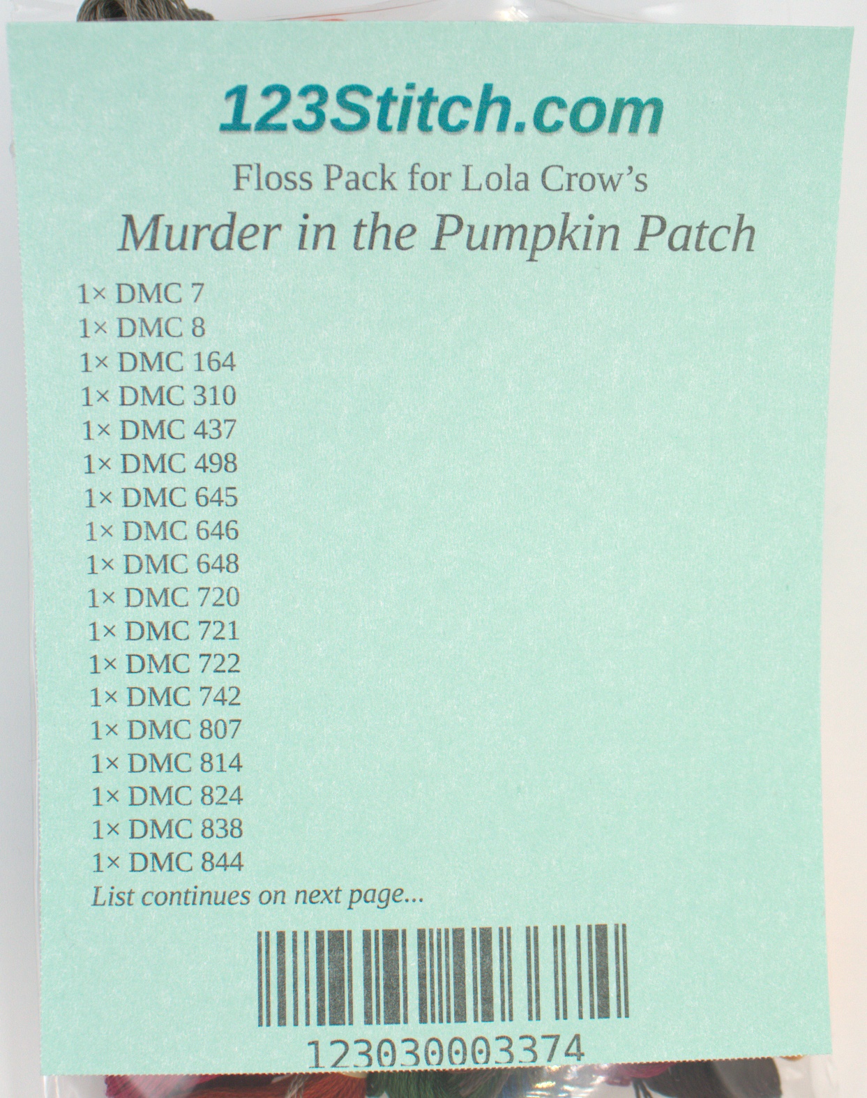 Floss Pack for "Murder in the Pumpkin Patch", zoomed in. Select this picture to zoom back out.