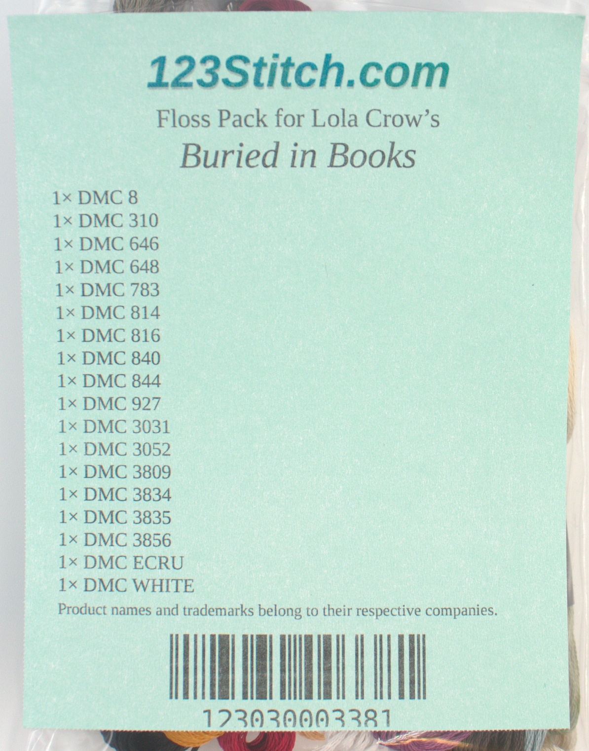 Floss Pack for "Buried in Books", zoomed in. Select this picture to zoom back out.