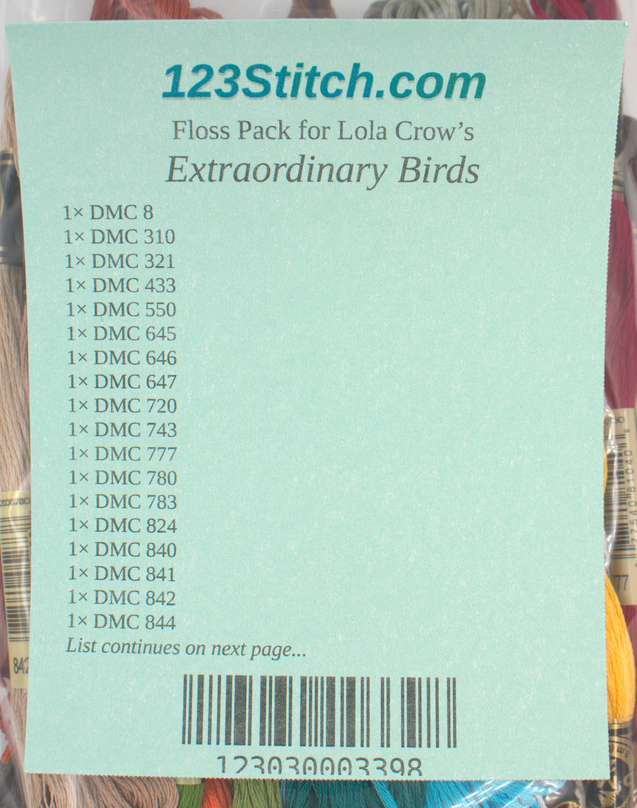 Floss Pack for "Extraordinary Birds", zoomed in. Select this picture to zoom back out.