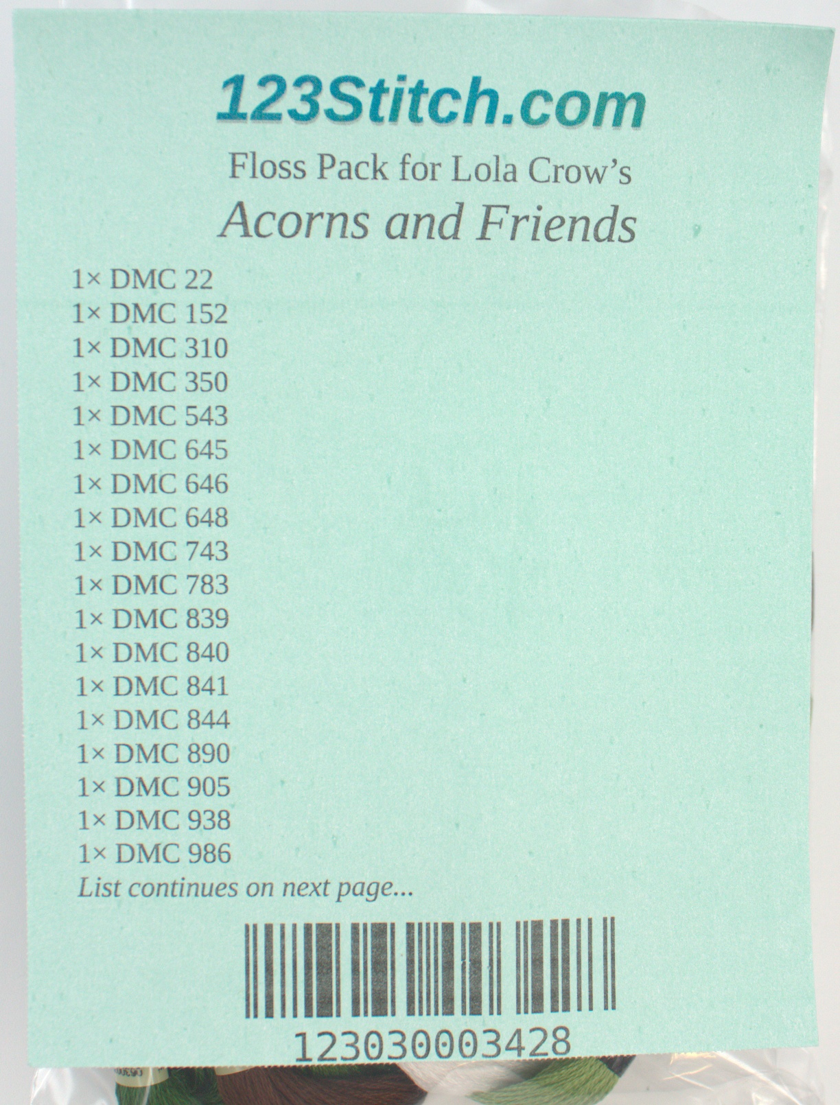 Floss Pack for "Acorns and Friends", zoomed in. Select this picture to zoom back out.