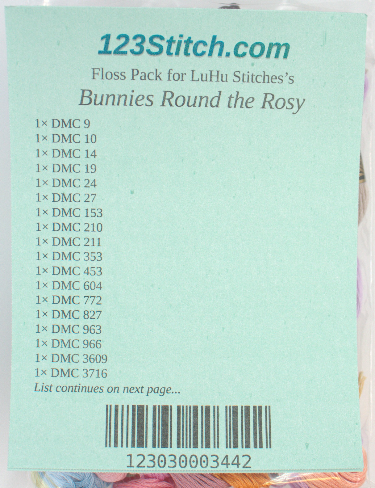 Floss Pack for "Bunnies Round the Rosy", zoomed in. Select this picture to zoom back out.