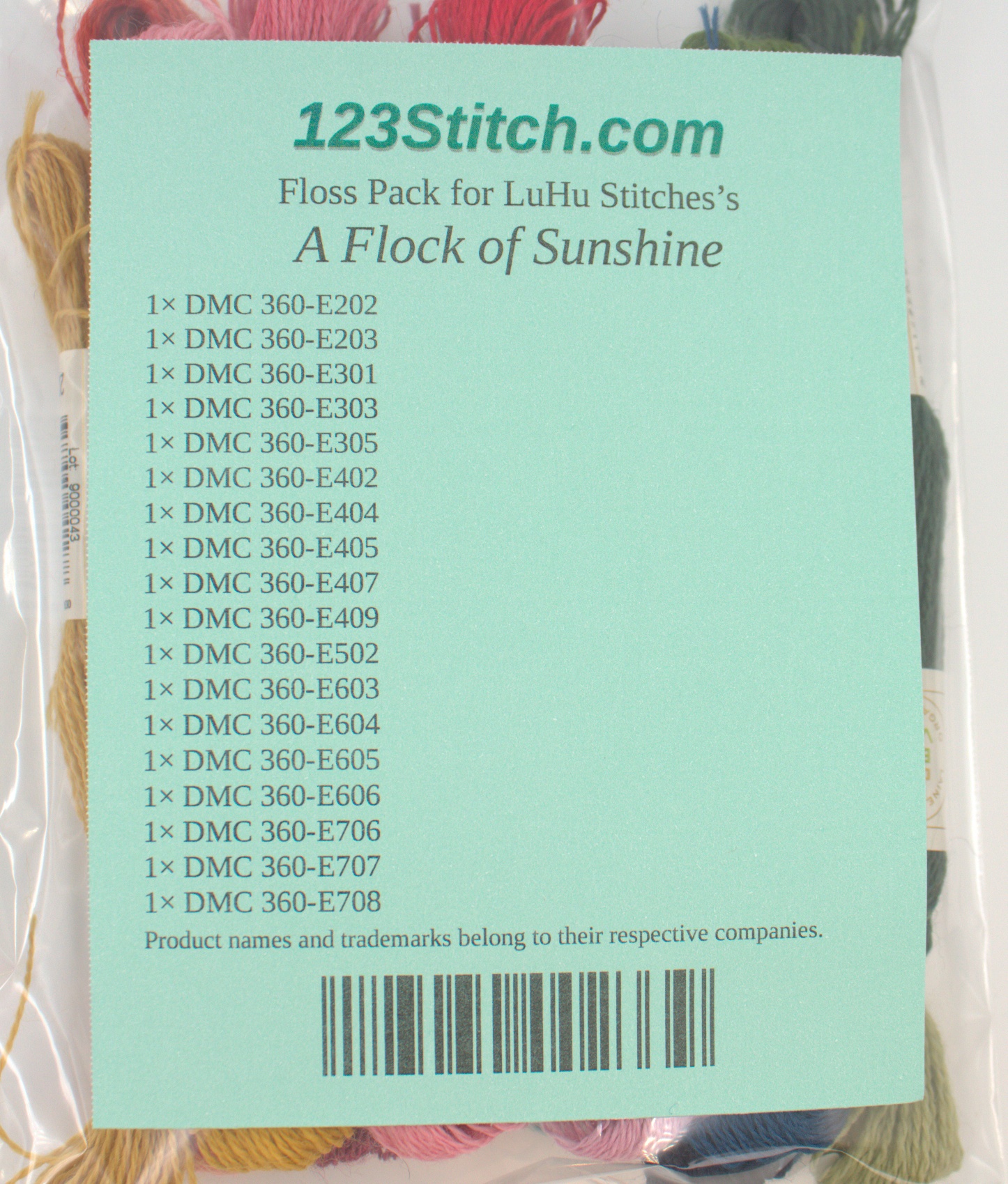 Floss Pack for "A Flock of Sunshine", zoomed in. Select this picture to zoom back out.