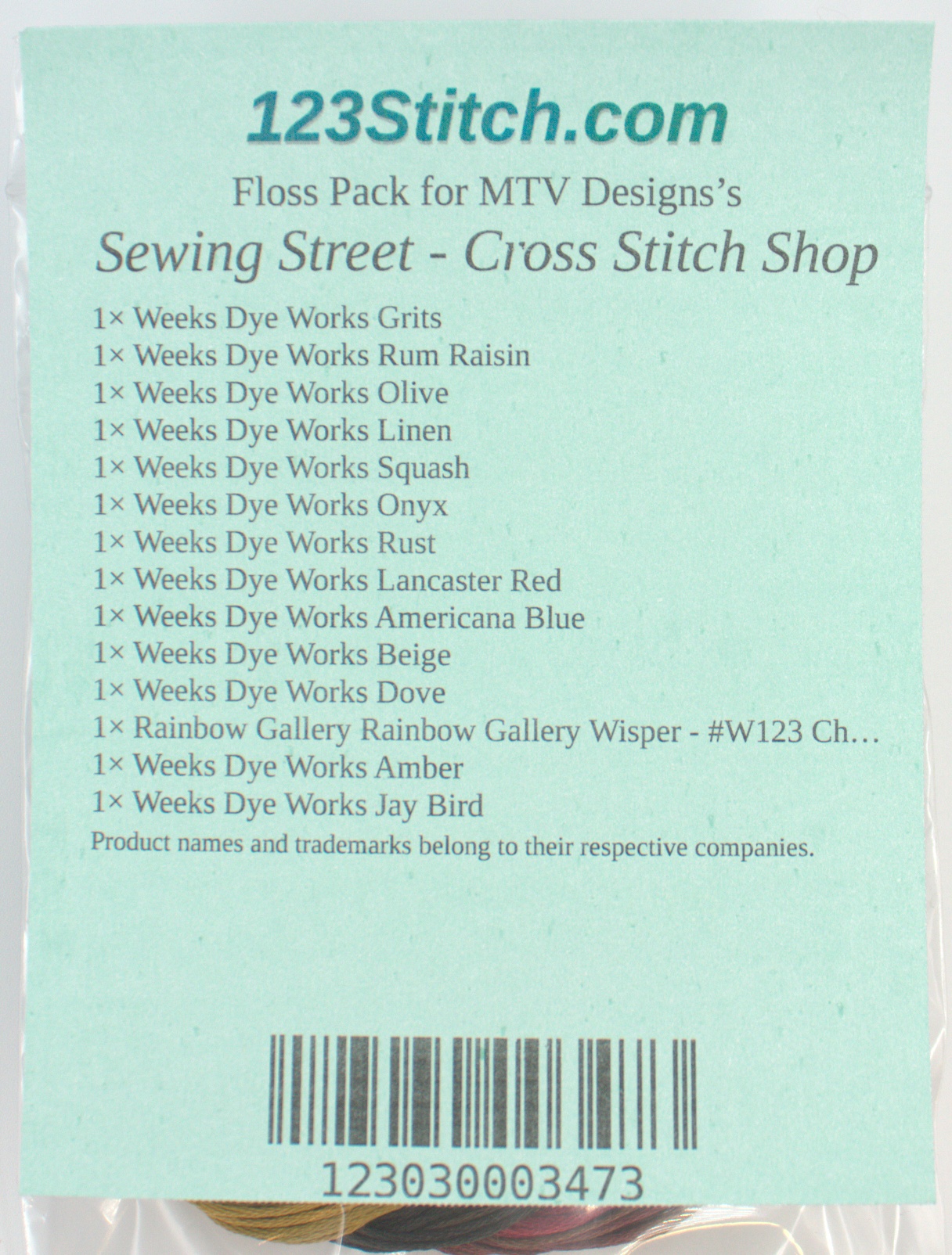 Floss Pack for "Sewing Street - Cross Stitch Shop", zoomed in. Select this picture to zoom back out.