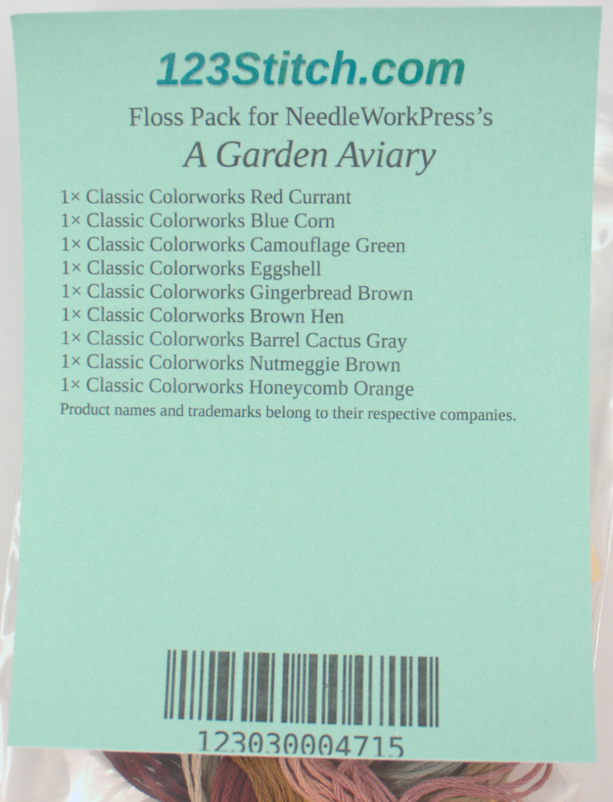 Floss Pack for "A Garden Aviary", zoomed in. Select this picture to zoom back out.