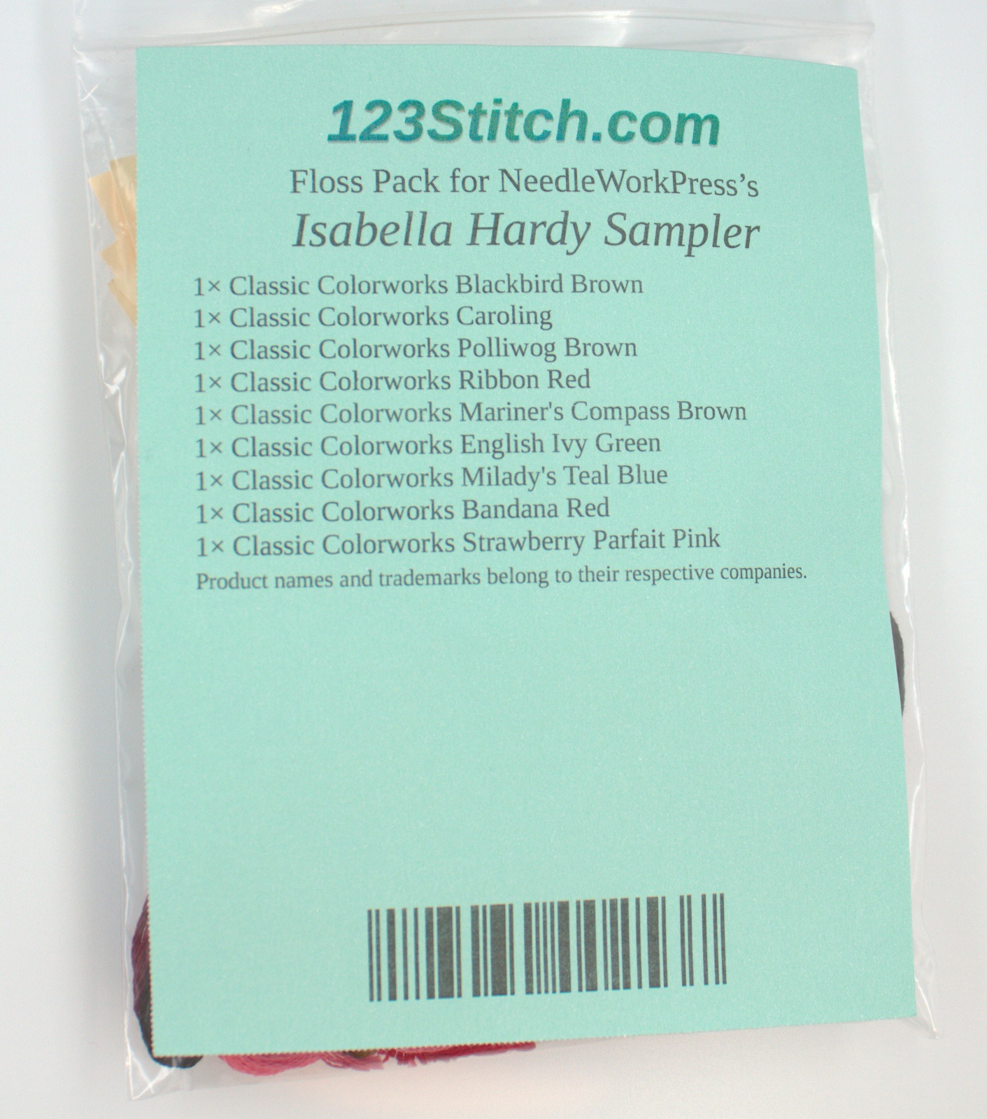 Floss Pack for "Isabella Hardy Sampler", zoomed in. Select this picture to zoom back out.