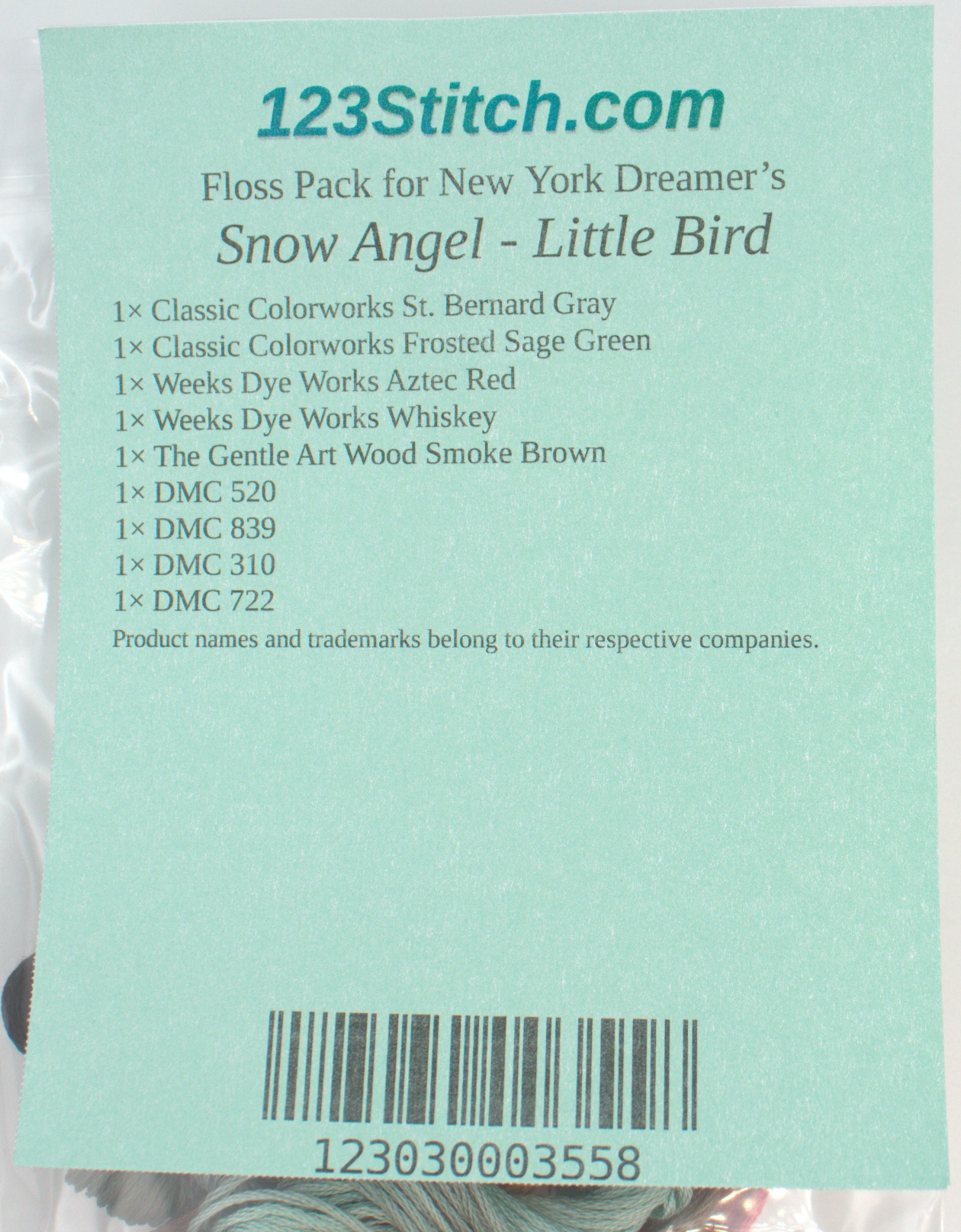 Floss Pack for "Snow Angel - Little Bird", zoomed in. Select this picture to zoom back out.