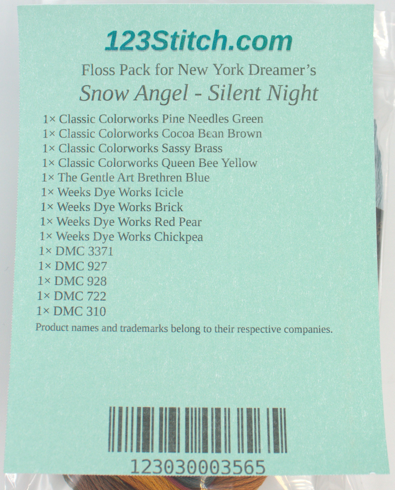 Floss Pack for "Snow Angel - Silent Night", zoomed in. Select this picture to zoom back out.