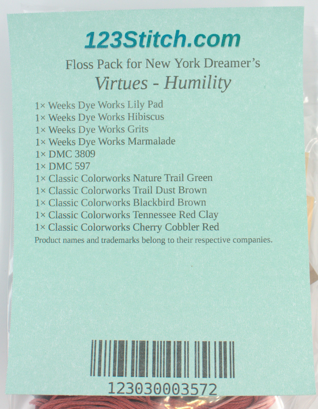 Floss Pack for "Virtues - Humility", zoomed in. Select this picture to zoom back out.