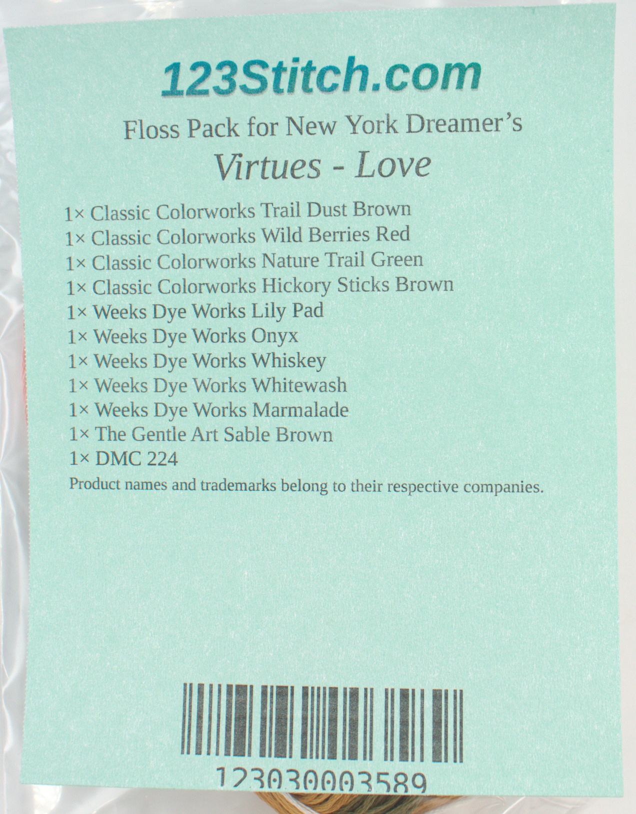 Floss Pack for "Virtues - Love", zoomed in. Select this picture to zoom back out.