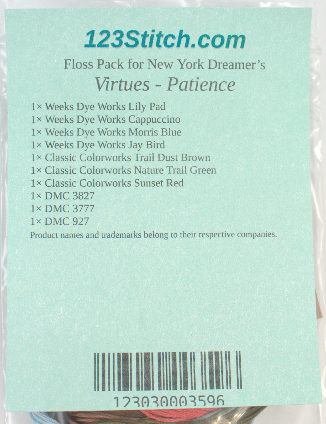 Floss Pack for "Virtues - Patience", zoomed in. Select this picture to zoom back out.