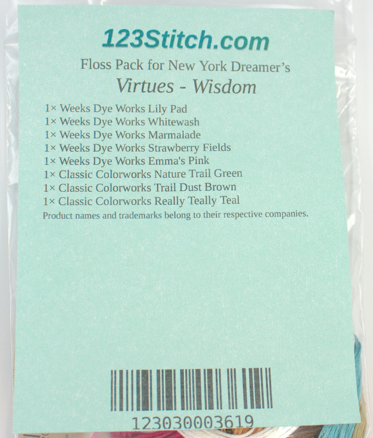 Floss Pack for "Virtues - Wisdom", zoomed in. Select this picture to zoom back out.