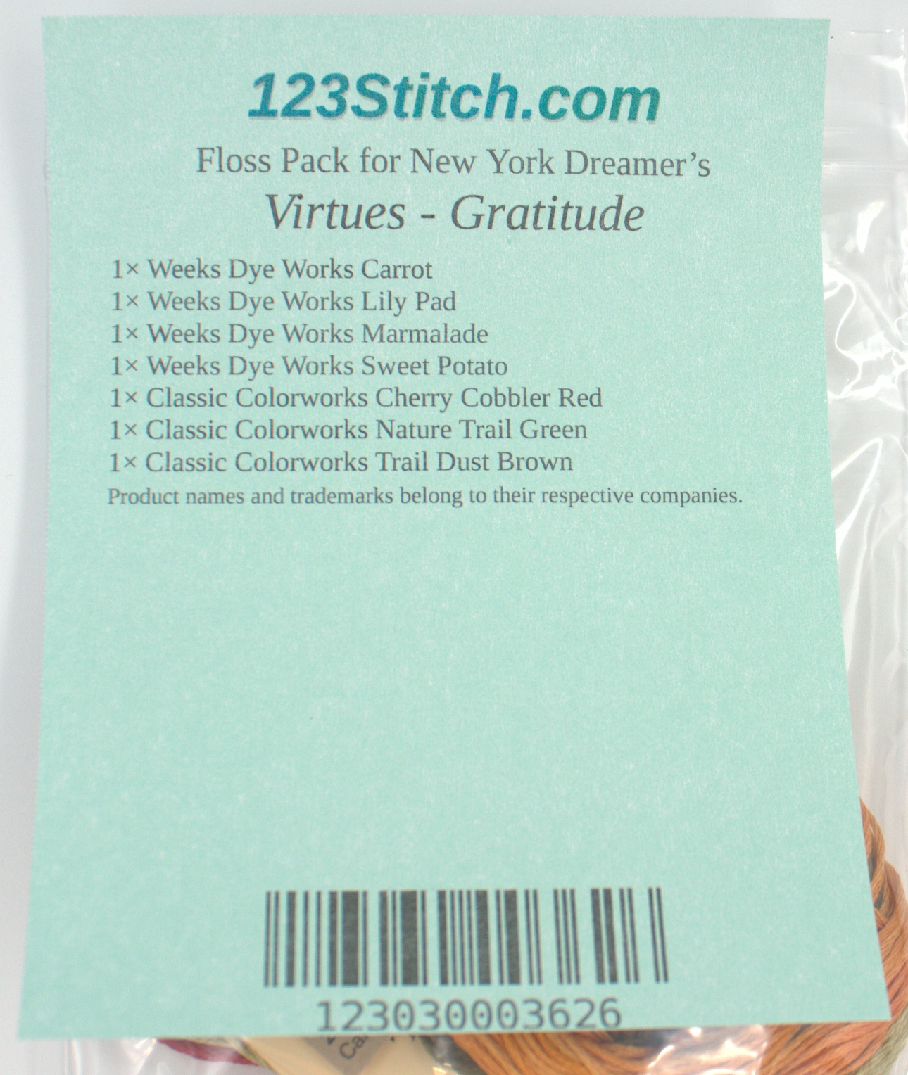 Floss Pack for "Virtues - Gratitude", zoomed in. Select this picture to zoom back out.