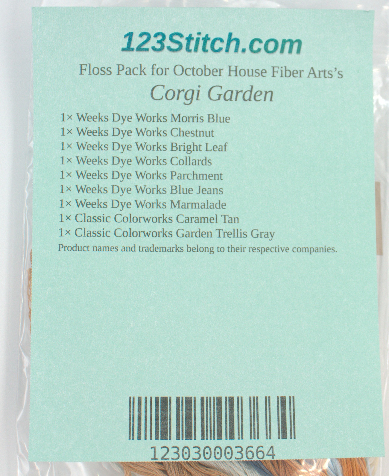Floss Pack for "Corgi Garden", zoomed in. Select this picture to zoom back out.