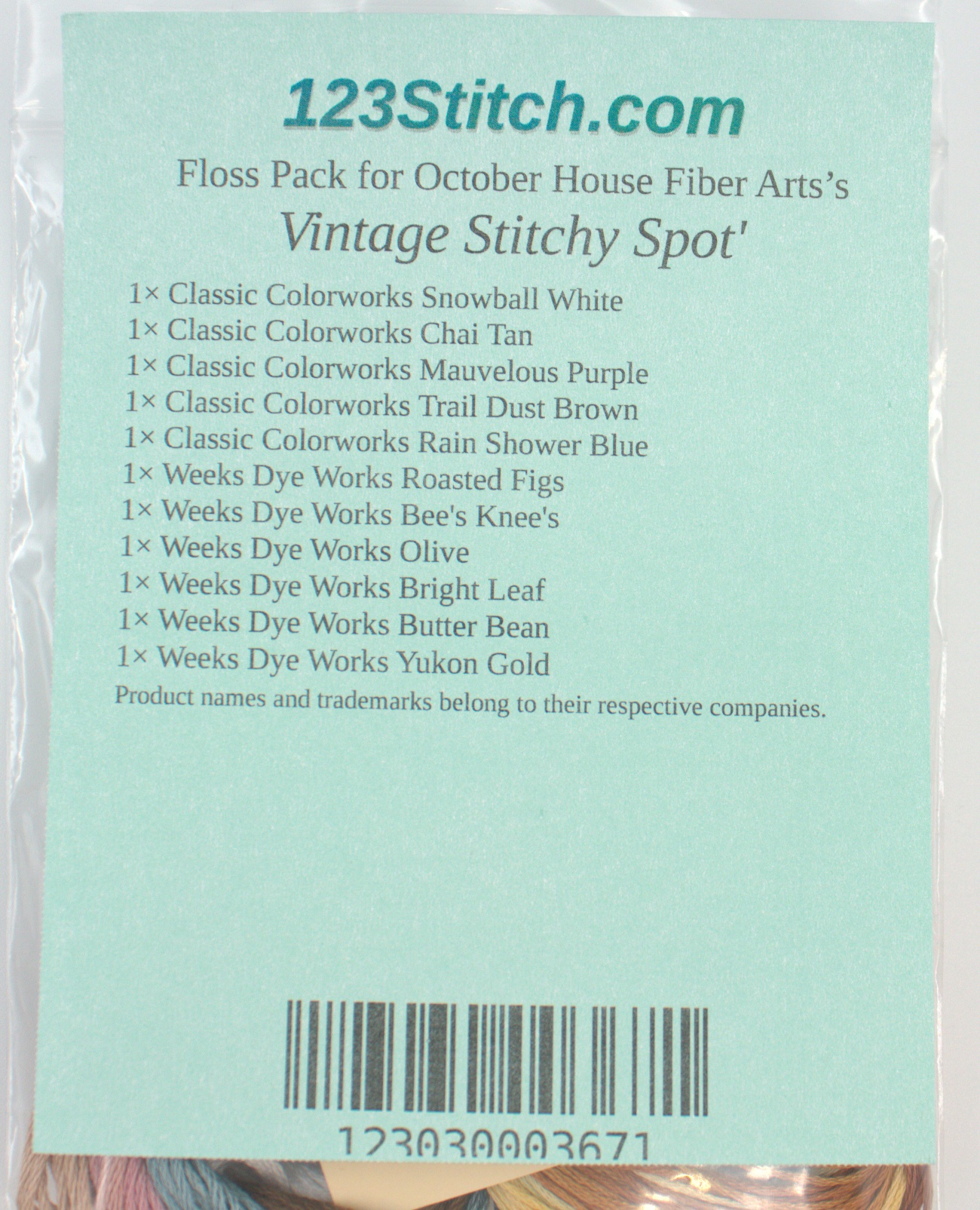 Floss Pack for "Vintage Stitchy Spot'", zoomed in. Select this picture to zoom back out.