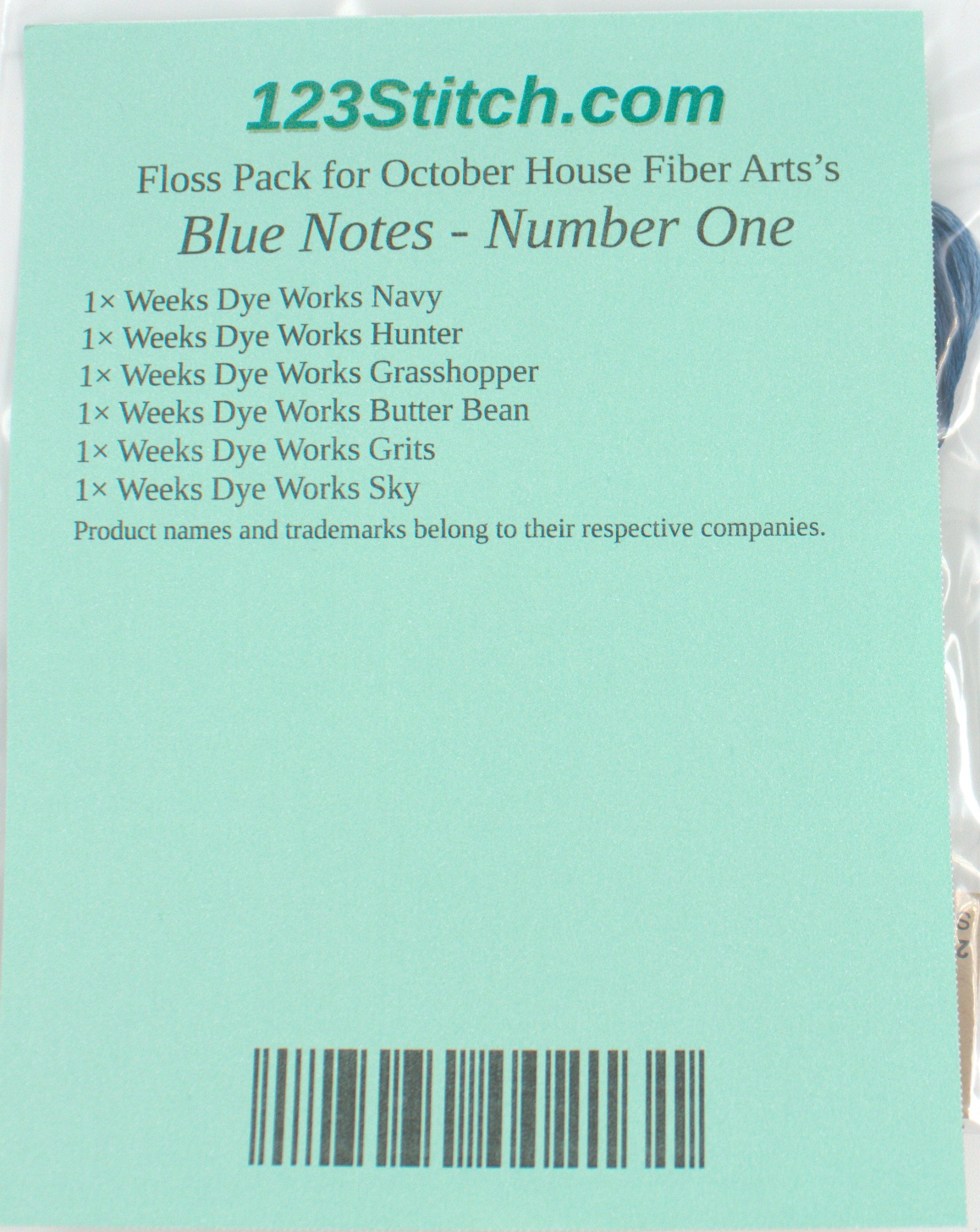 Floss Pack for "Blue Notes - Number One", zoomed in. Select this picture to zoom back out.