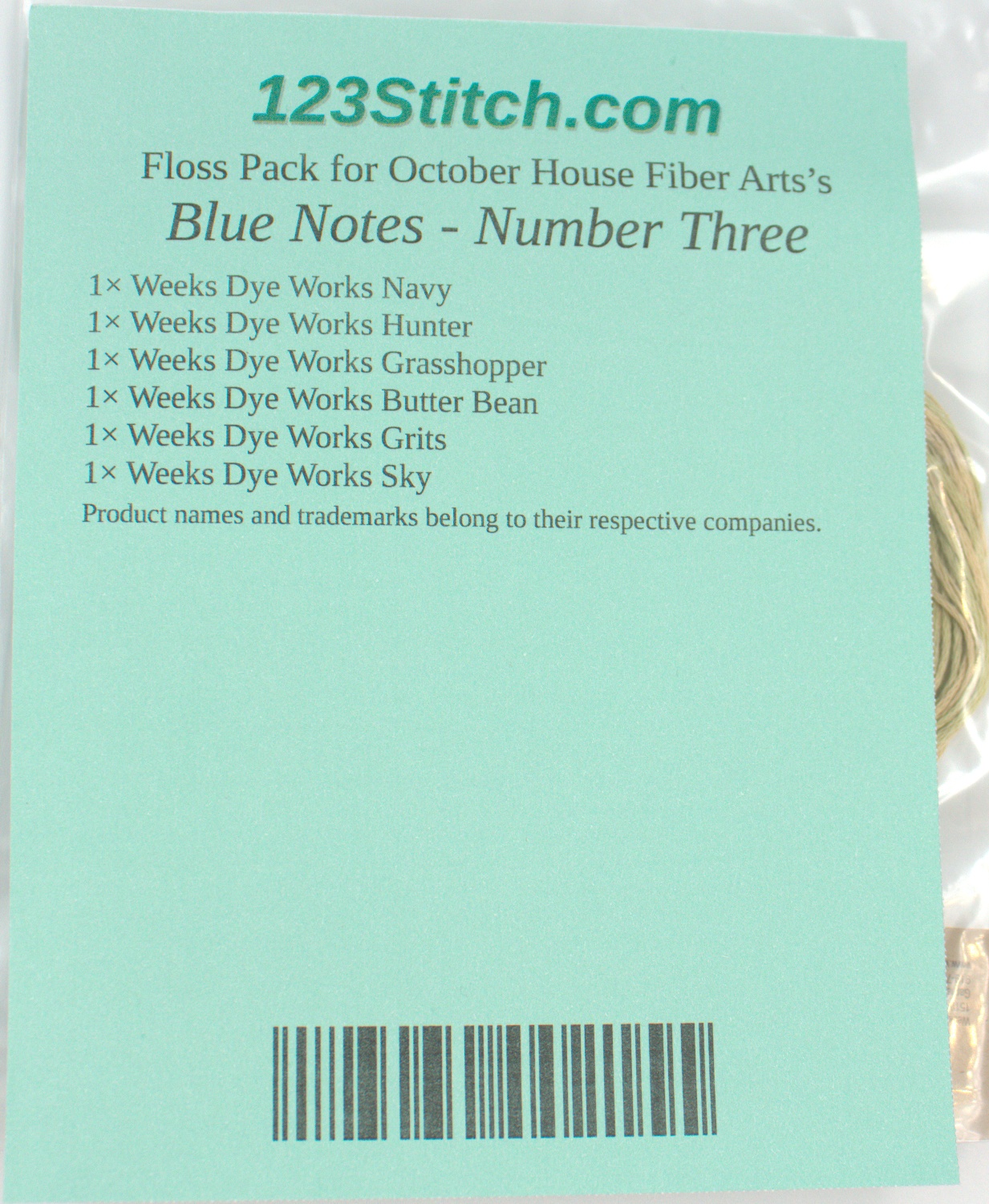 Floss Pack for "Blue Notes - Number Three", zoomed in. Select this picture to zoom back out.
