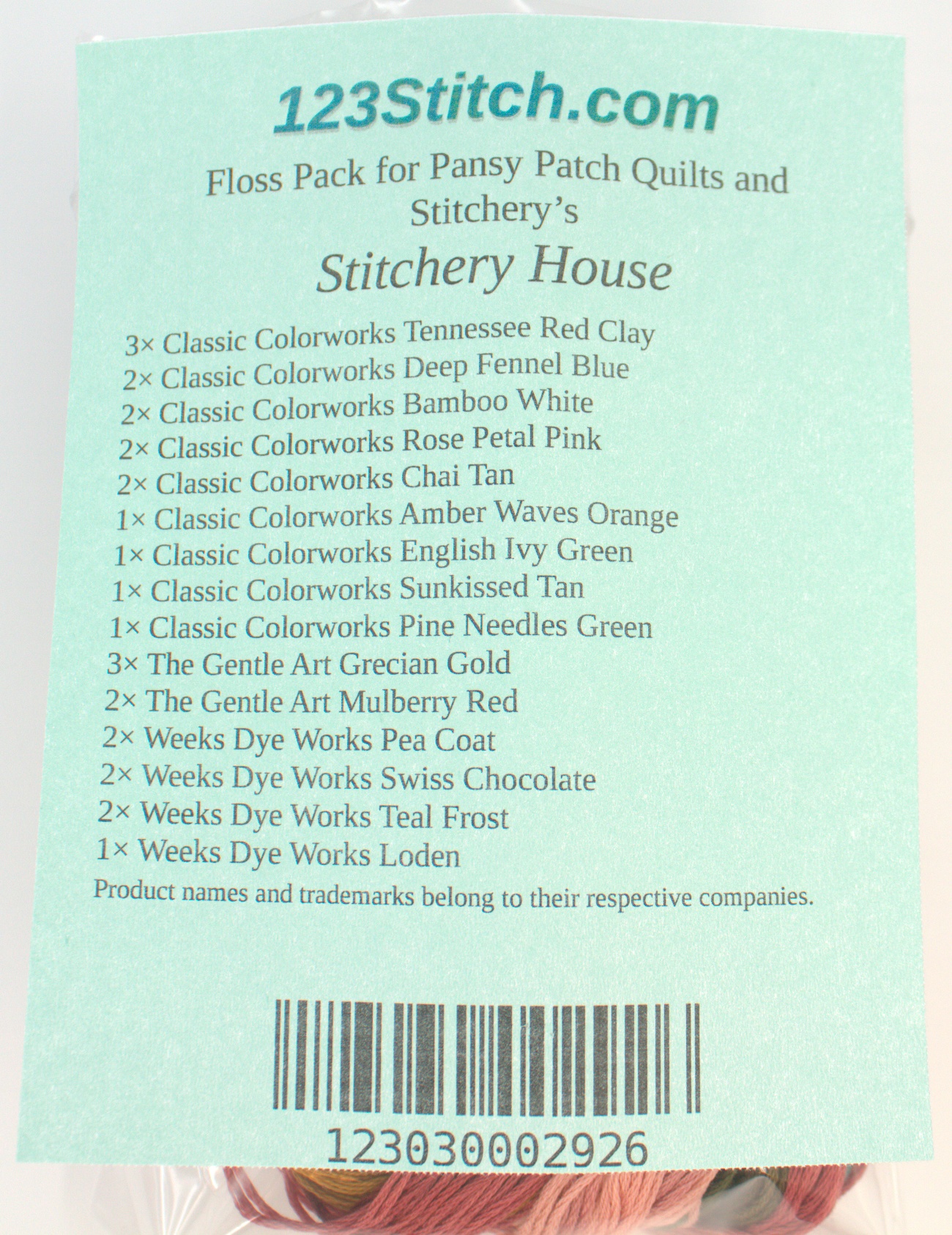 Floss Pack for "Stitchery House", zoomed in. Select this picture to zoom back out.