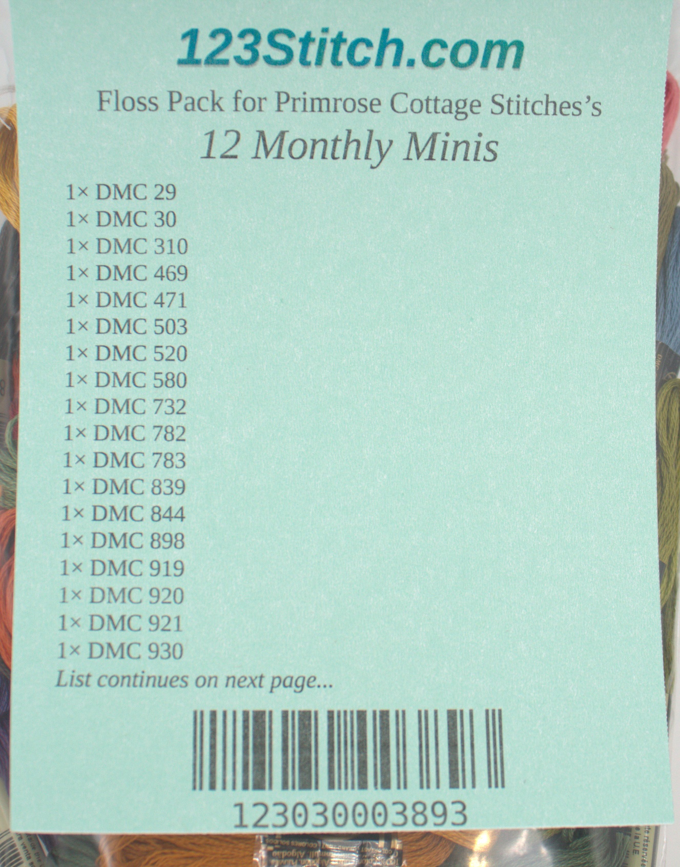 Floss Pack for "12 Monthly Minis", zoomed in. Select this picture to zoom back out.