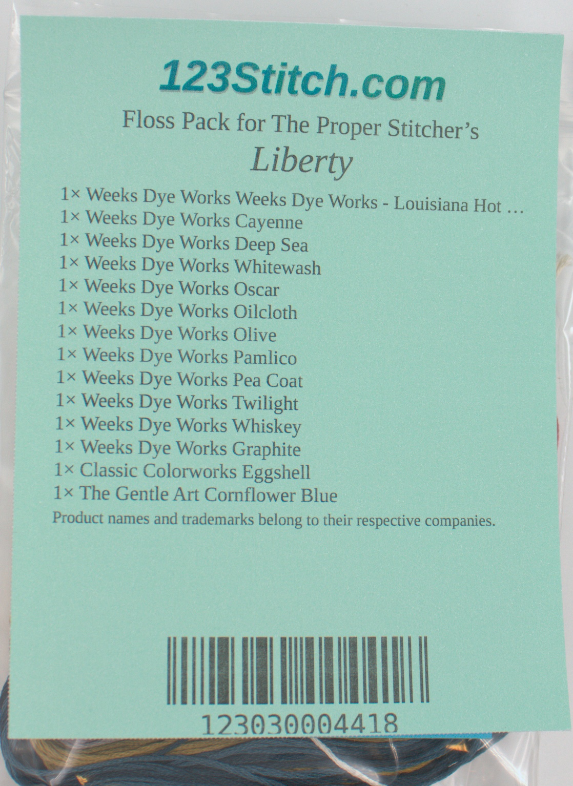 Floss Pack for "Liberty", zoomed in. Select this picture to zoom back out.