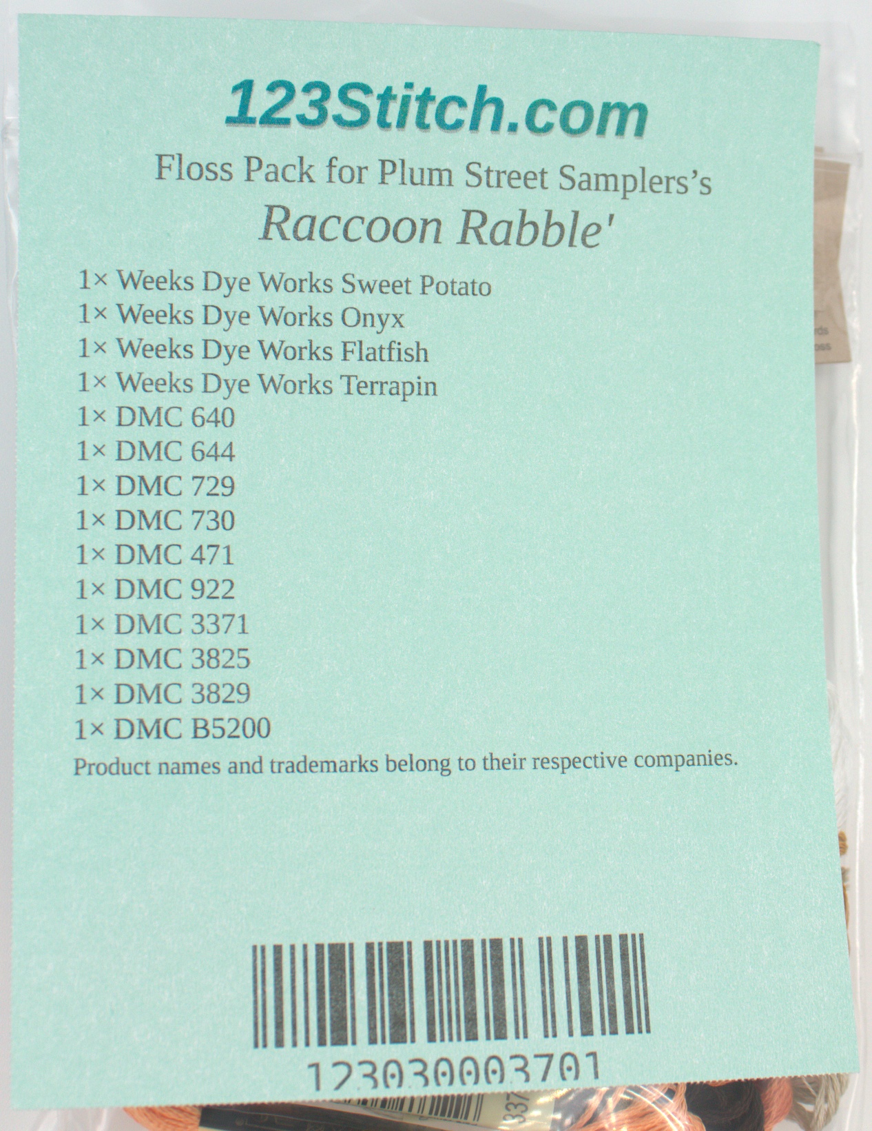 Floss Pack for "Raccoon Rabble'", zoomed in. Select this picture to zoom back out.