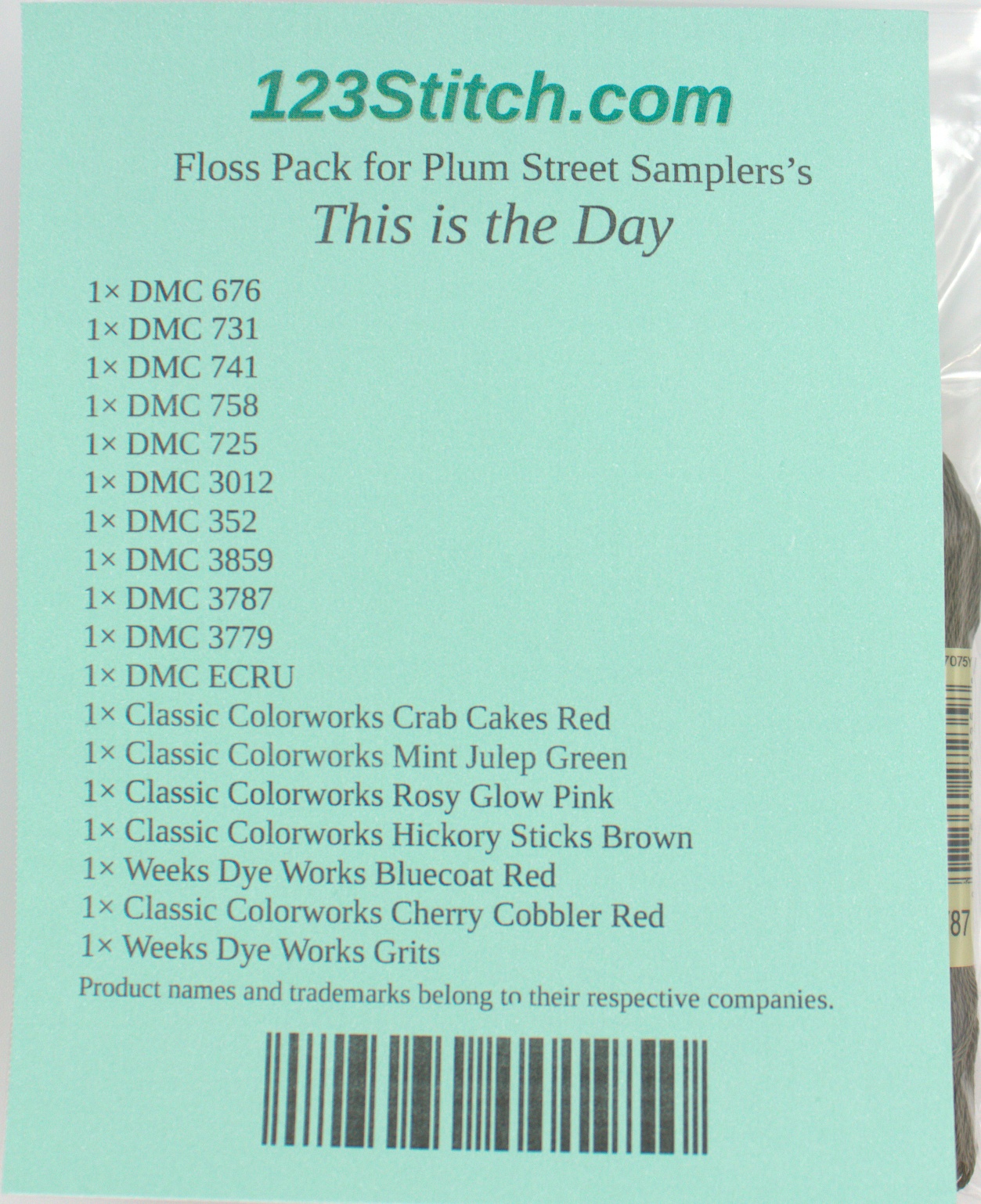 Floss Pack for "This is the Day", zoomed in. Select this picture to zoom back out.