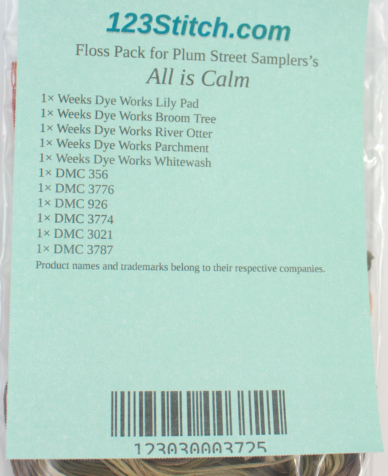 Floss Pack for "All is Calm", zoomed in. Select this picture to zoom back out.