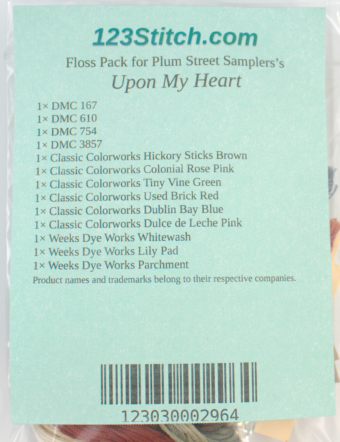 Floss Pack for "Upon My Heart", zoomed in. Select this picture to zoom back out.