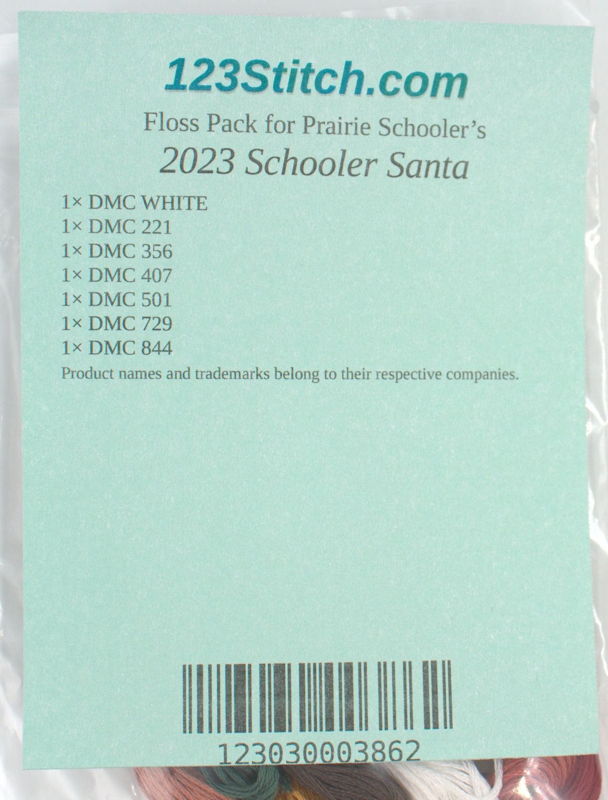 Floss Pack for "2023 Schooler Santa", zoomed in. Select this picture to zoom back out.