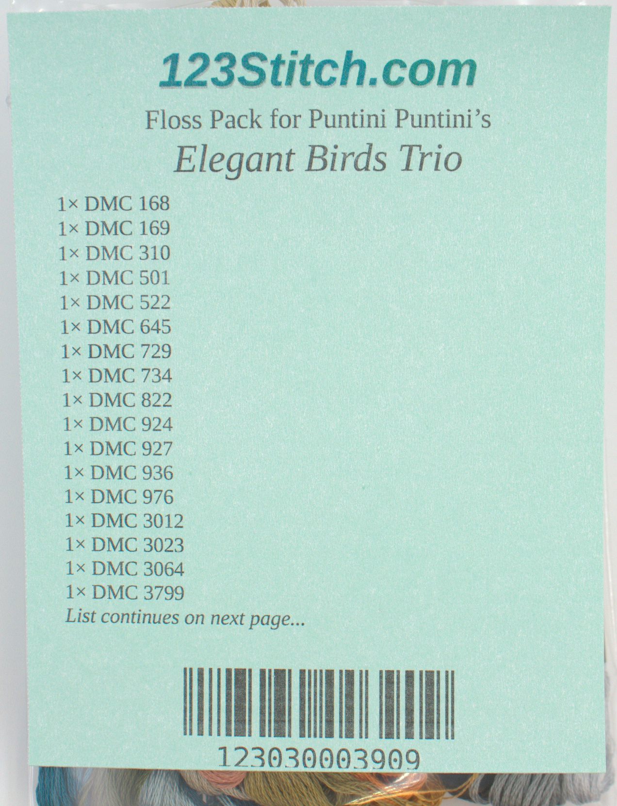 Floss Pack for "Elegant Birds Trio", zoomed in. Select this picture to zoom back out.