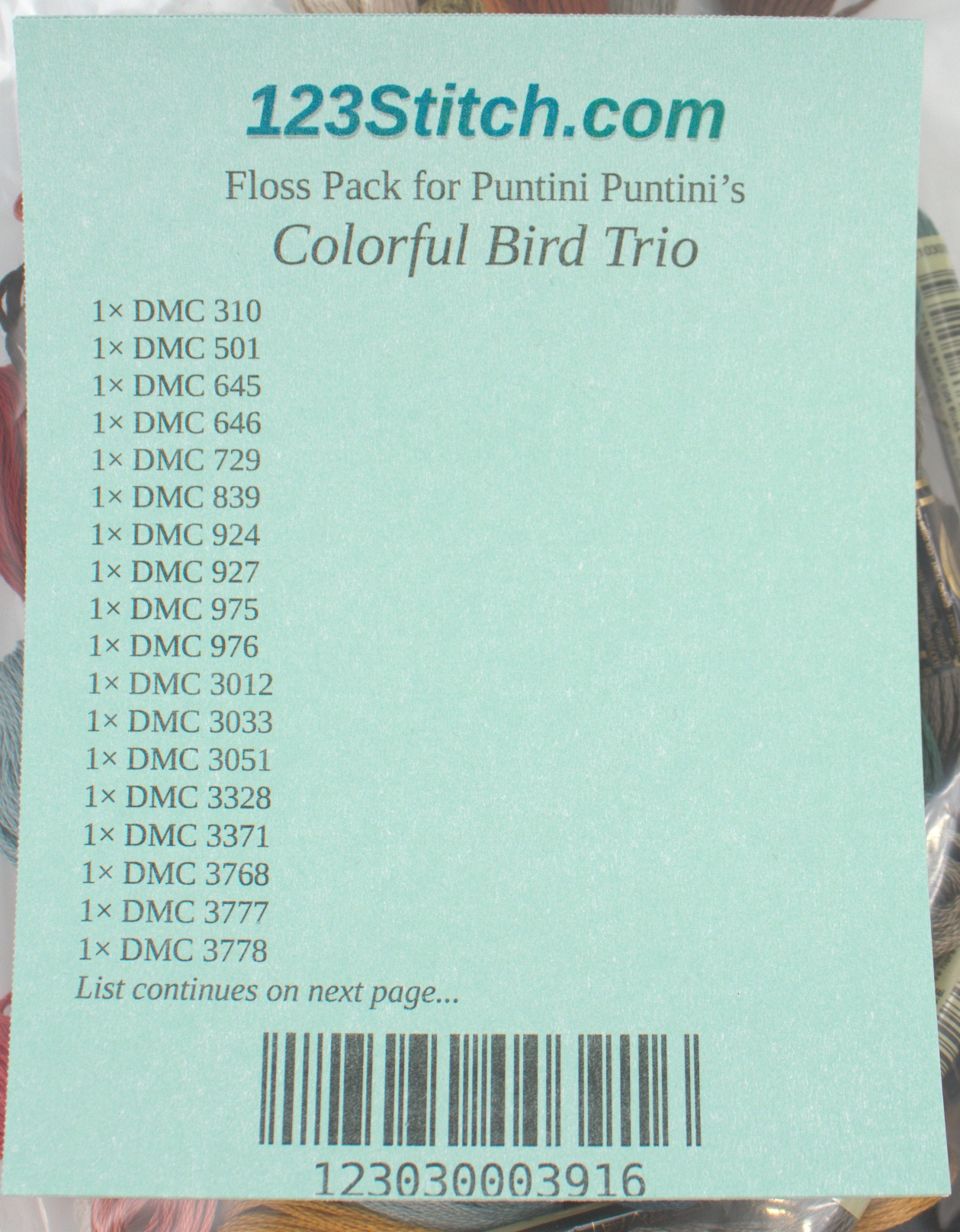 Floss Pack for "Colorful Bird Trio", zoomed in. Select this picture to zoom back out.