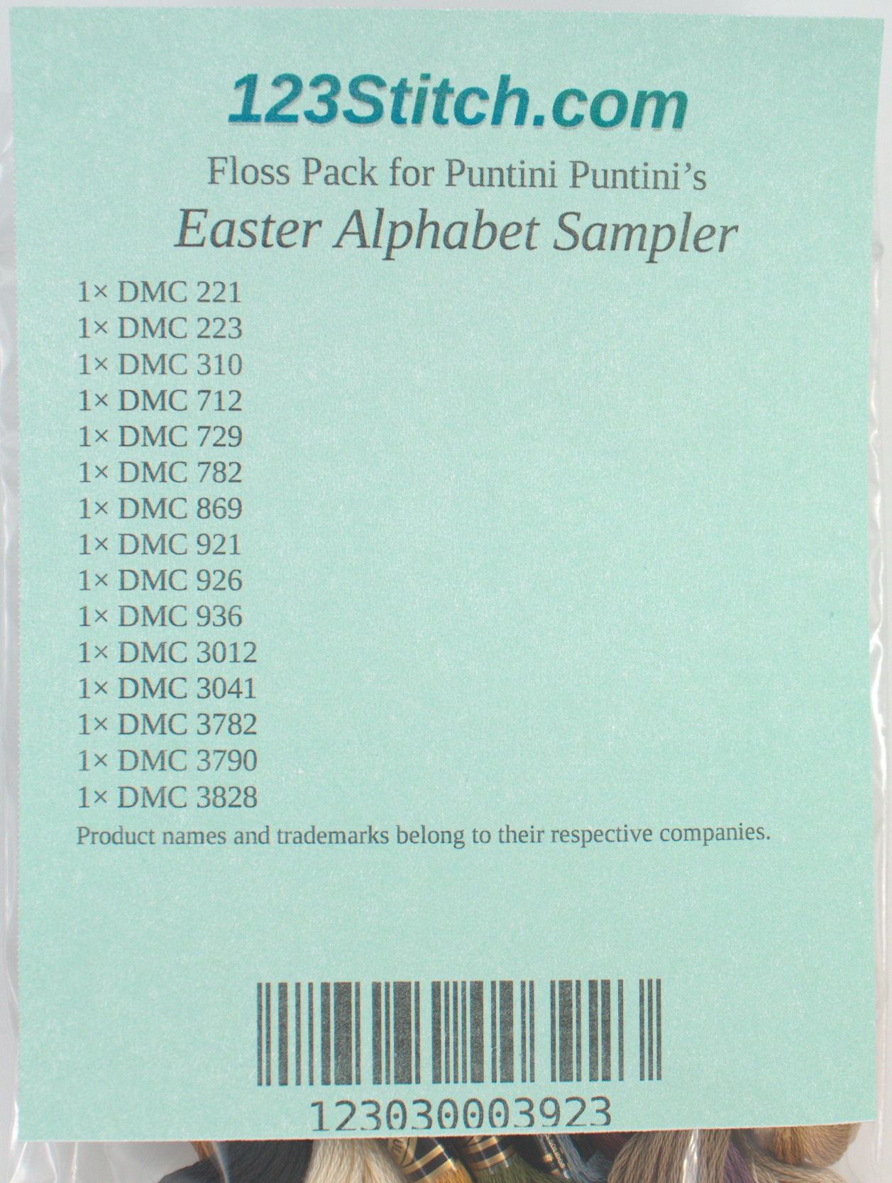 Floss Pack for "Easter Alphabet Sampler", zoomed in. Select this picture to zoom back out.