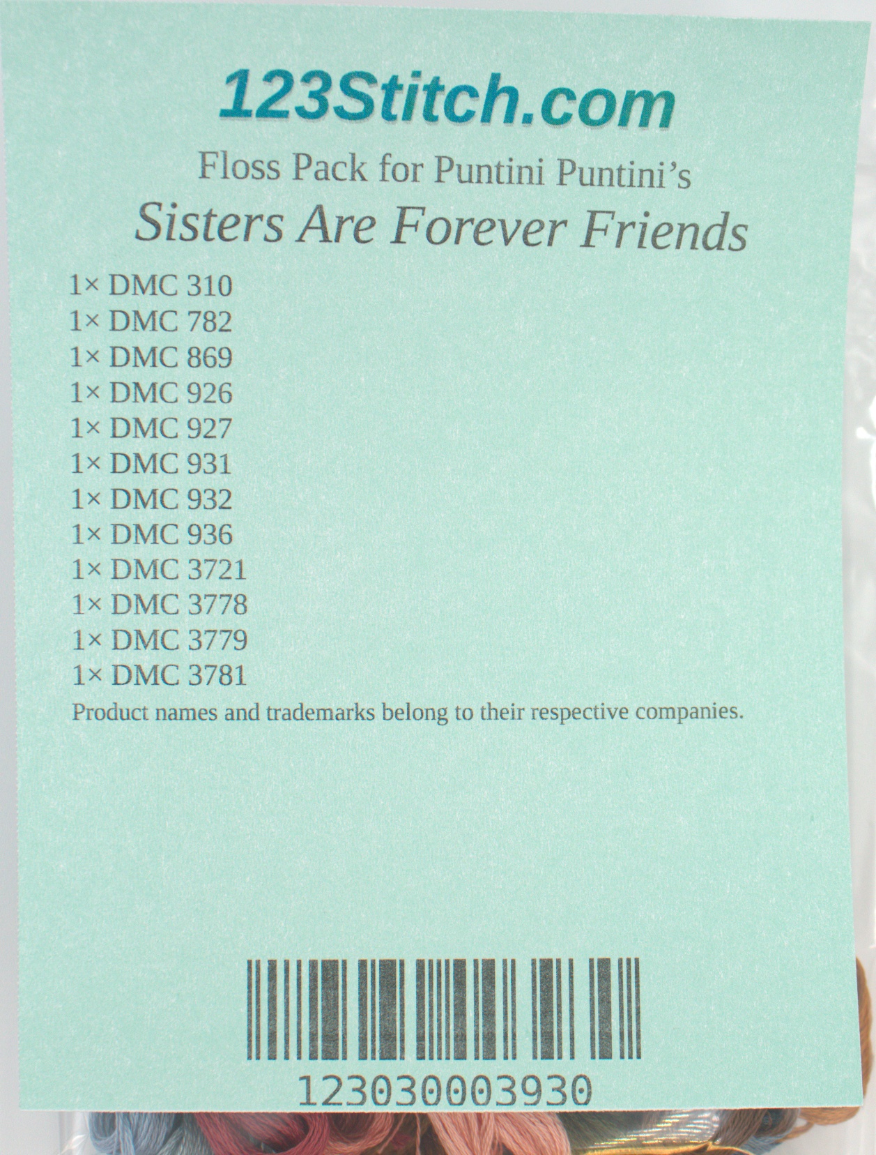 Floss Pack for "Sisters Are Forever Friends", zoomed in. Select this picture to zoom back out.