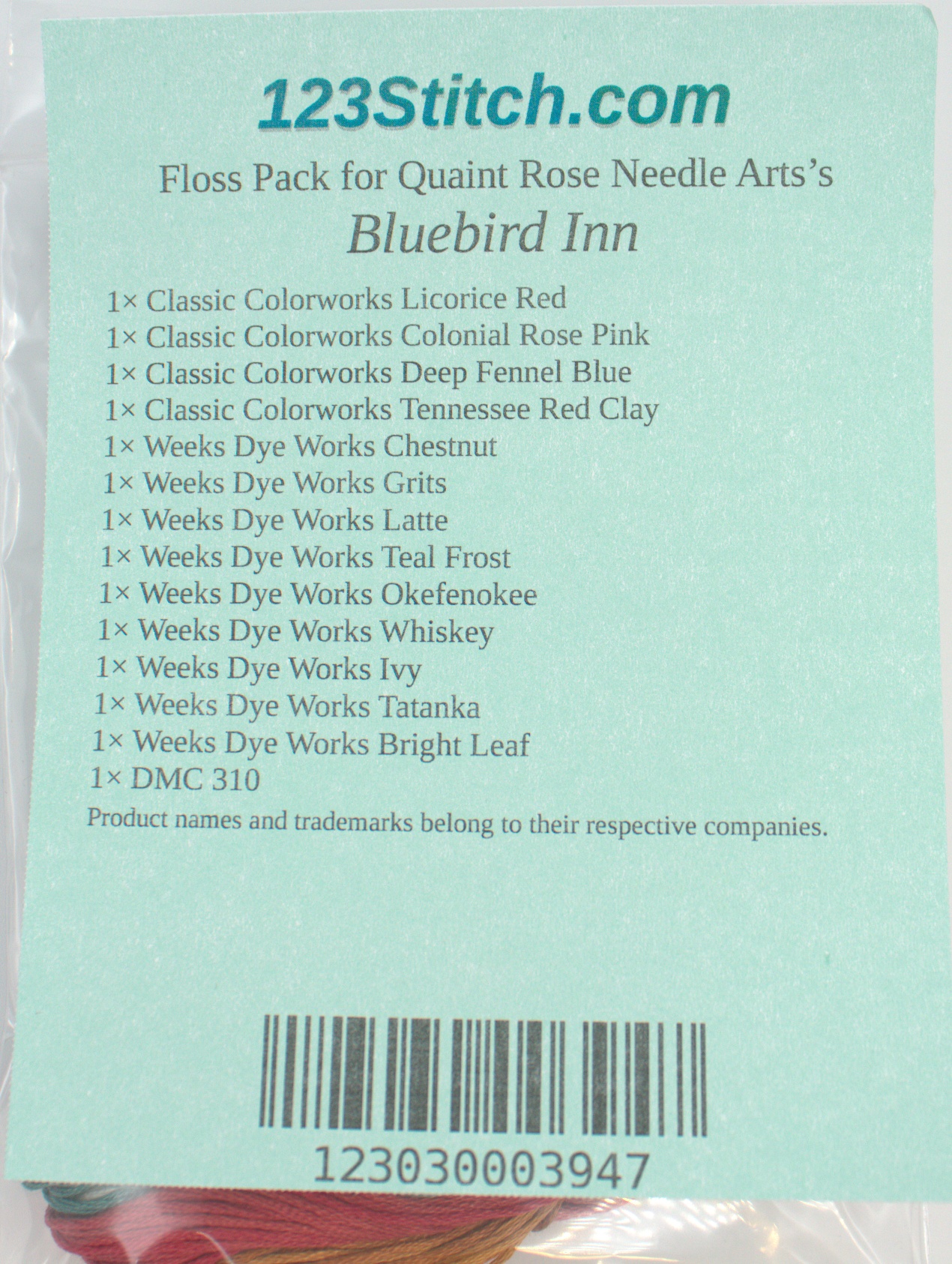 Floss Pack for "Bluebird Inn", zoomed in. Select this picture to zoom back out.