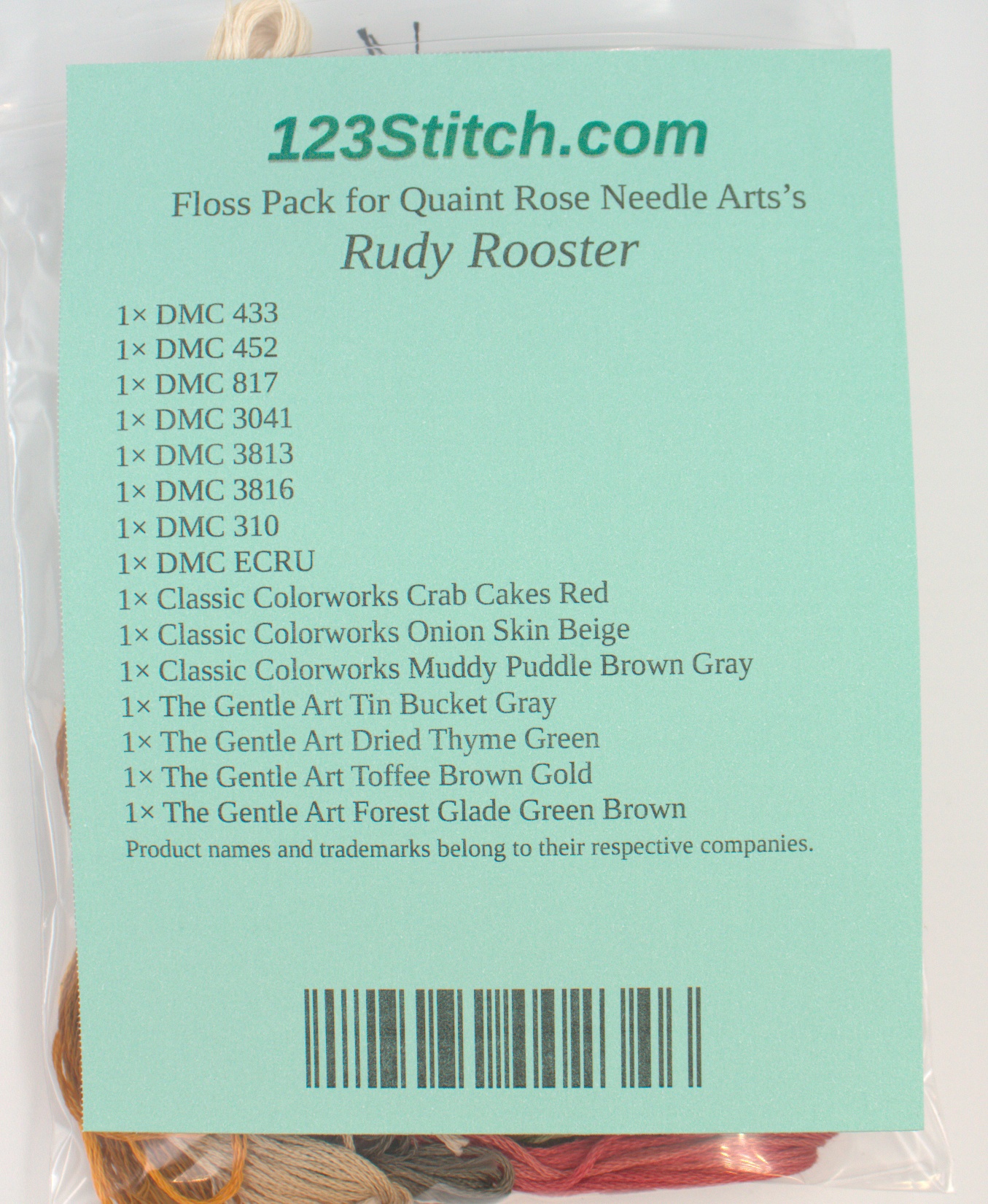 Floss Pack for "Rudy Rooster", zoomed in. Select this picture to zoom back out.