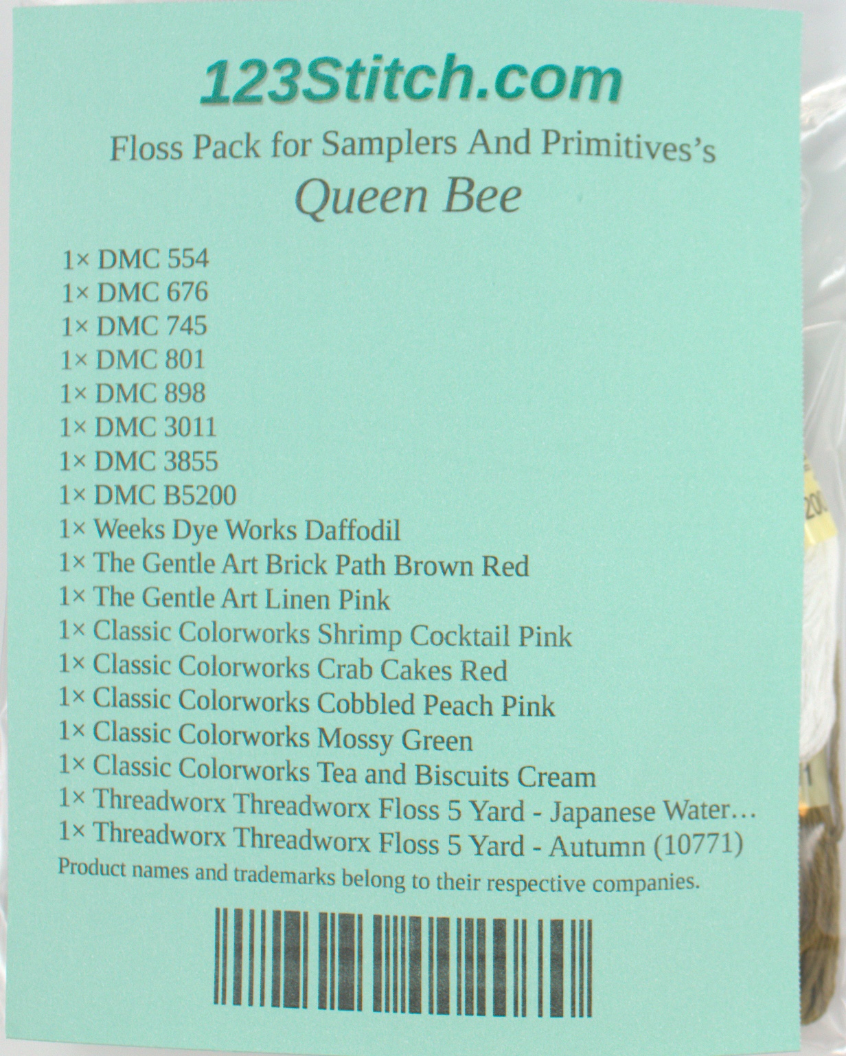 Floss Pack for "Queen Bee", zoomed in. Select this picture to zoom back out.