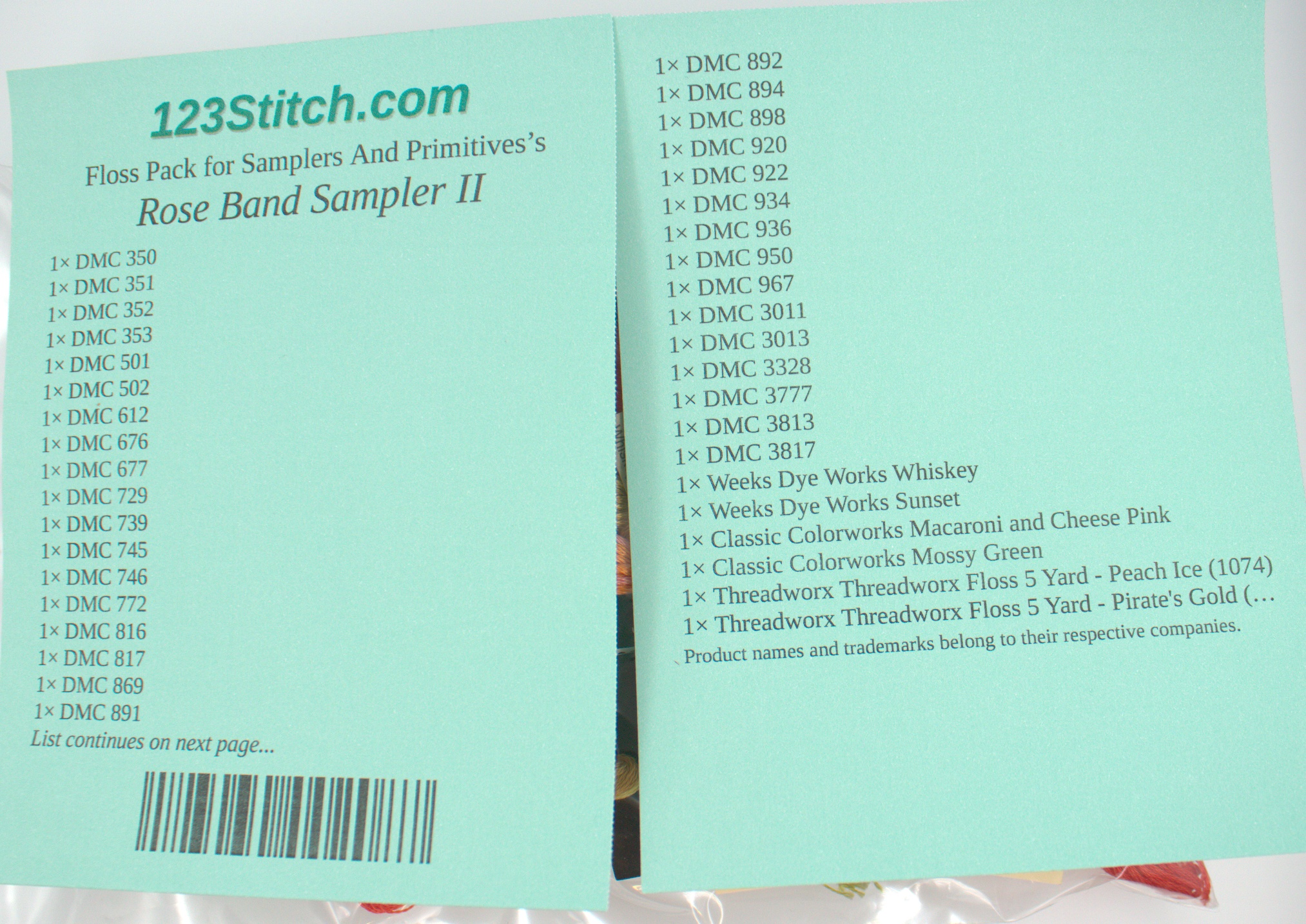 Floss Pack for "Rose Band Sampler II", zoomed in. Select this picture to zoom back out.