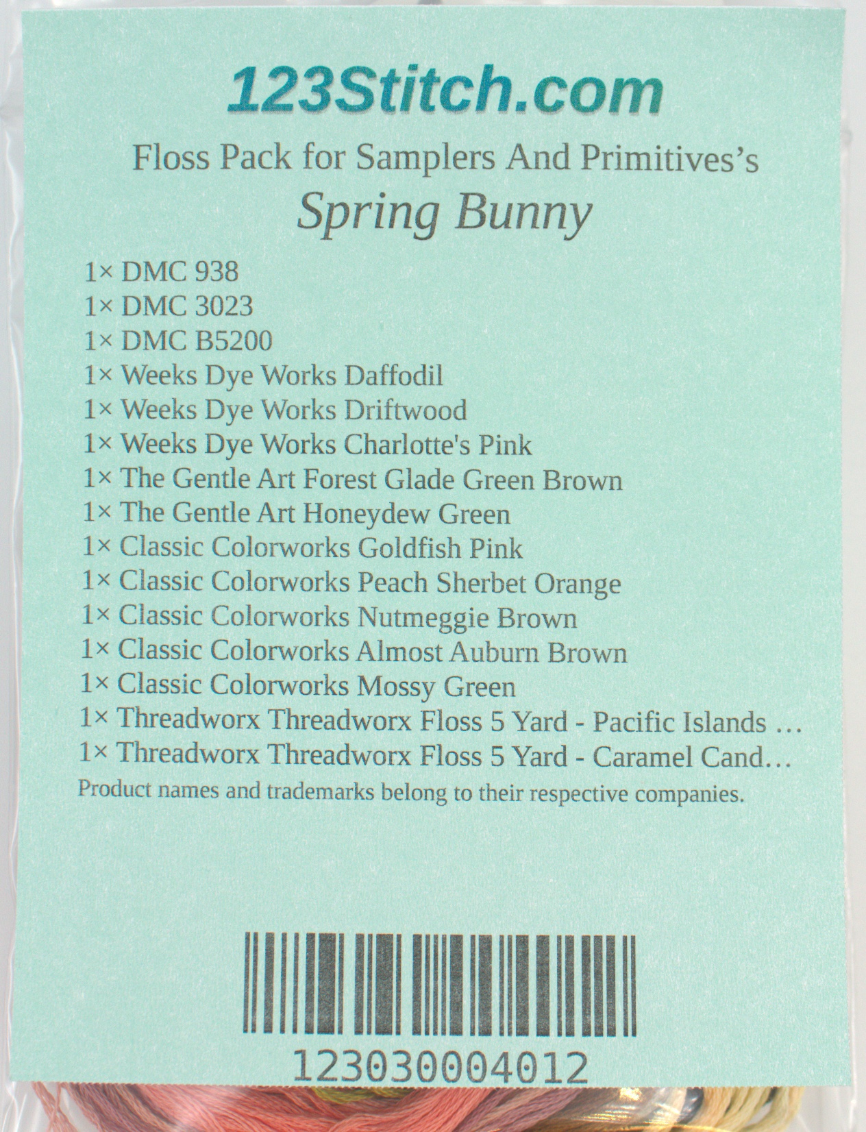 Floss Pack for "Spring Bunny", zoomed in. Select this picture to zoom back out.