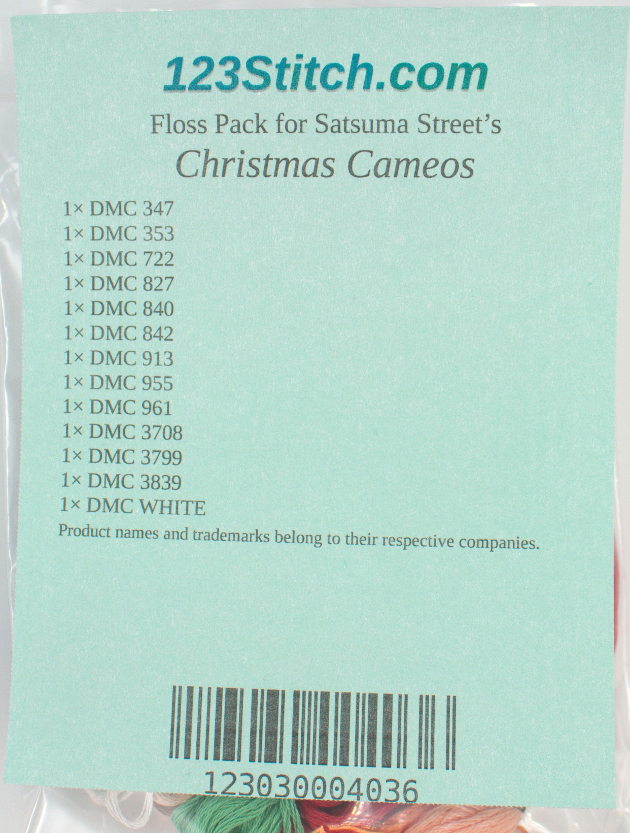 Floss Pack for "Christmas Cameos", zoomed in. Select this picture to zoom back out.
