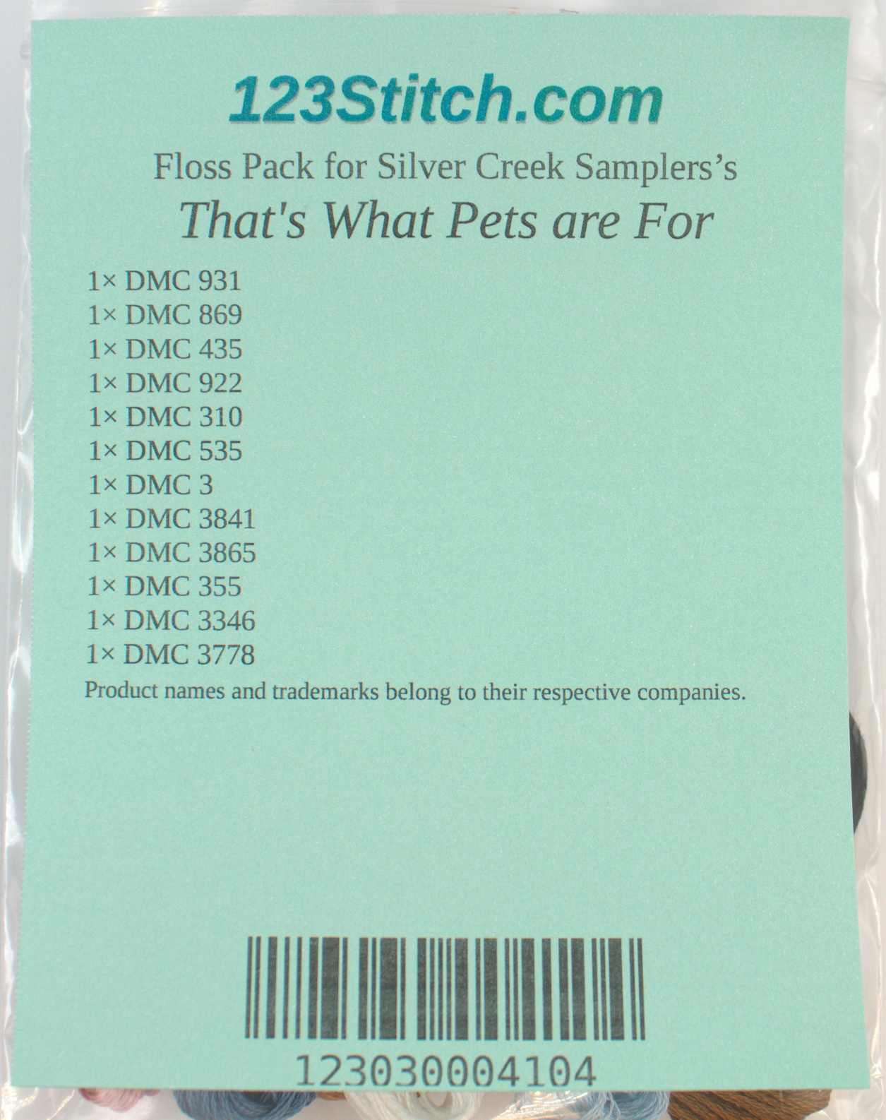 Floss Pack for "That's What Pets are For", zoomed in. Select this picture to zoom back out.