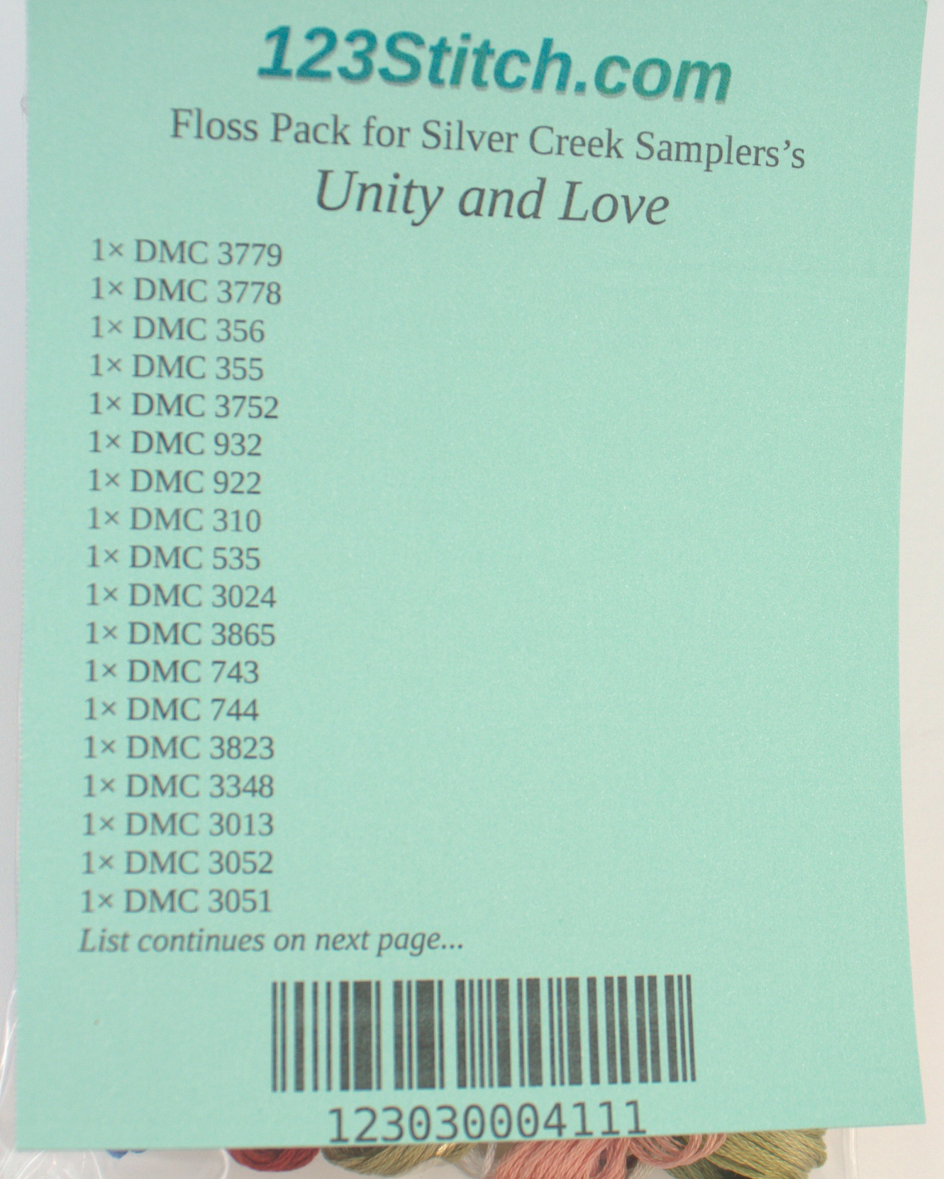 Floss Pack for "Unity and Love", zoomed in. Select this picture to zoom back out.