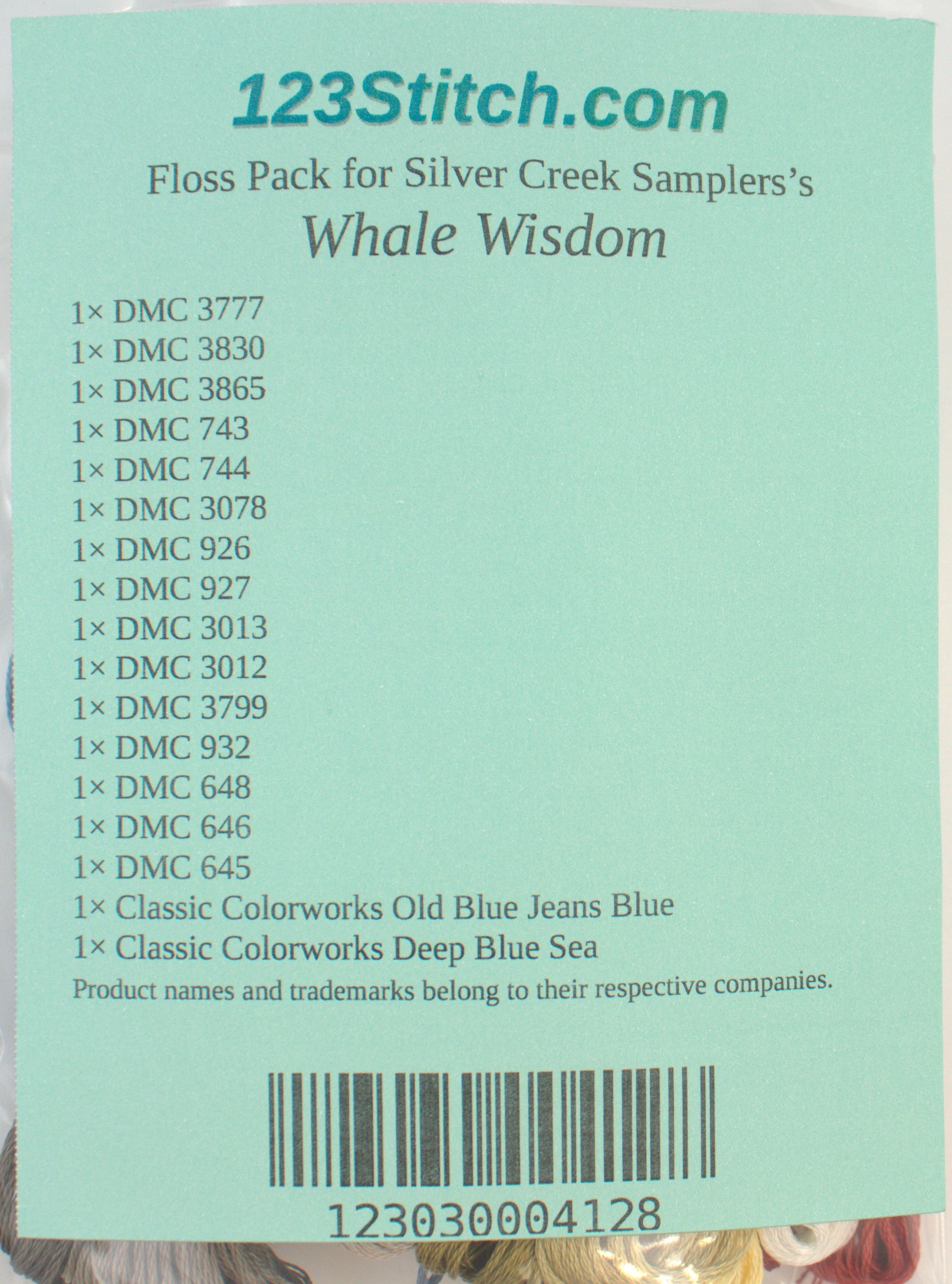 Floss Pack for "Whale Wisdom", zoomed in. Select this picture to zoom back out.