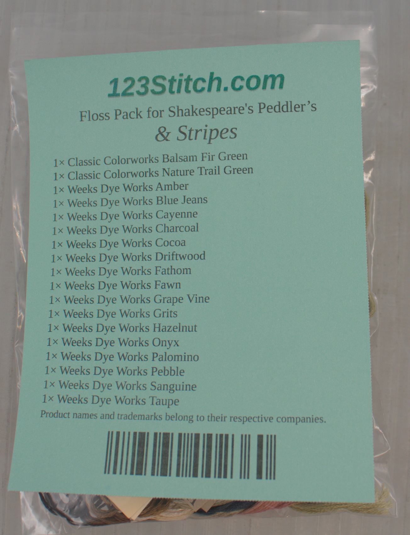 Floss Pack for "& Stripes", zoomed in. Select this picture to zoom back out.